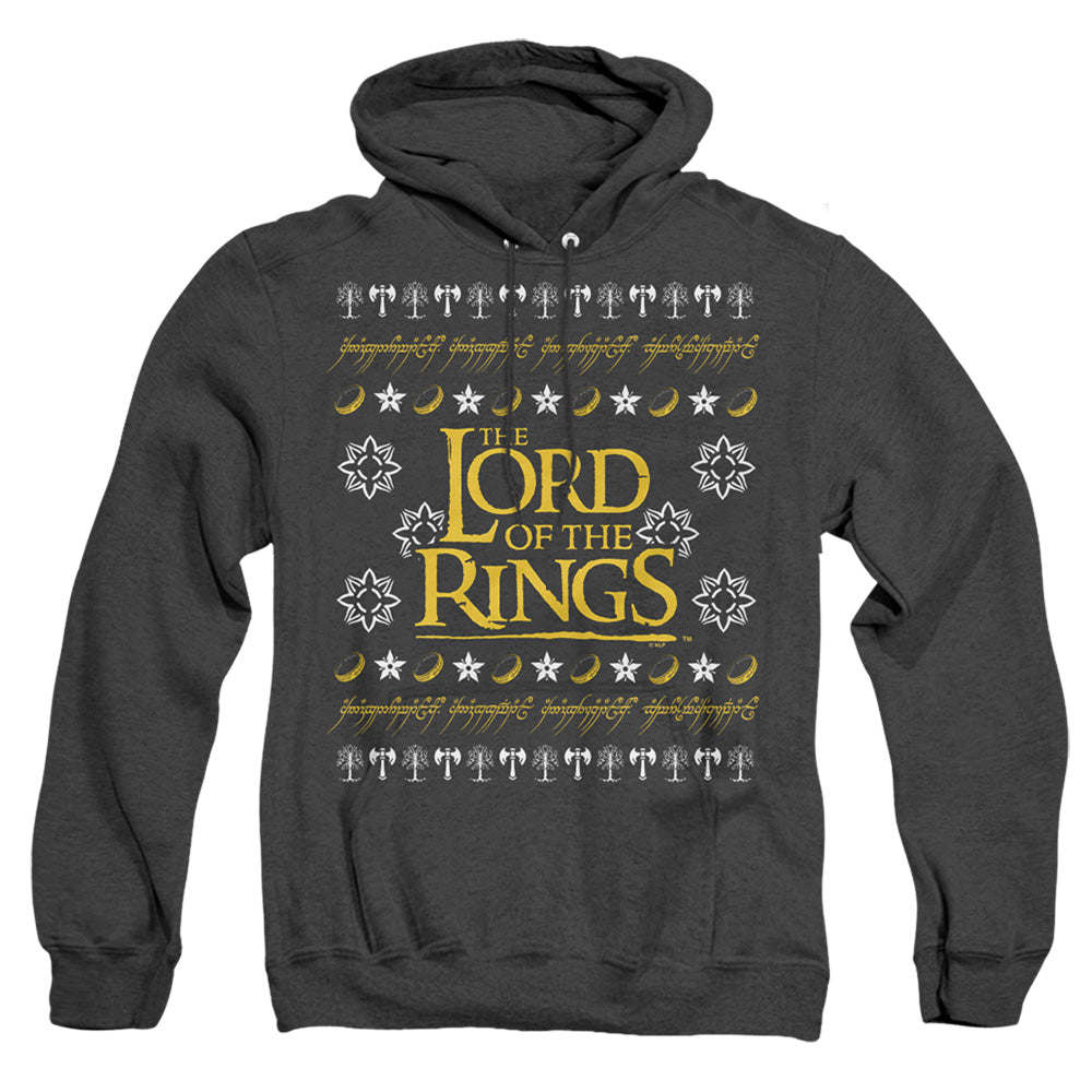 Lord Of The Rings Ugly Christmas Logo Heather Mens Hoodie Black Officially Licensed
