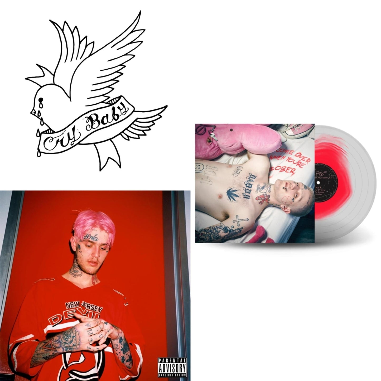 Lil Peep - Crybaby (Opaque White LP Vinyl) & Hellboy (2LP) & Come Over When You're Sober, Pt.1 (Pink In Clear LP Vinyl)