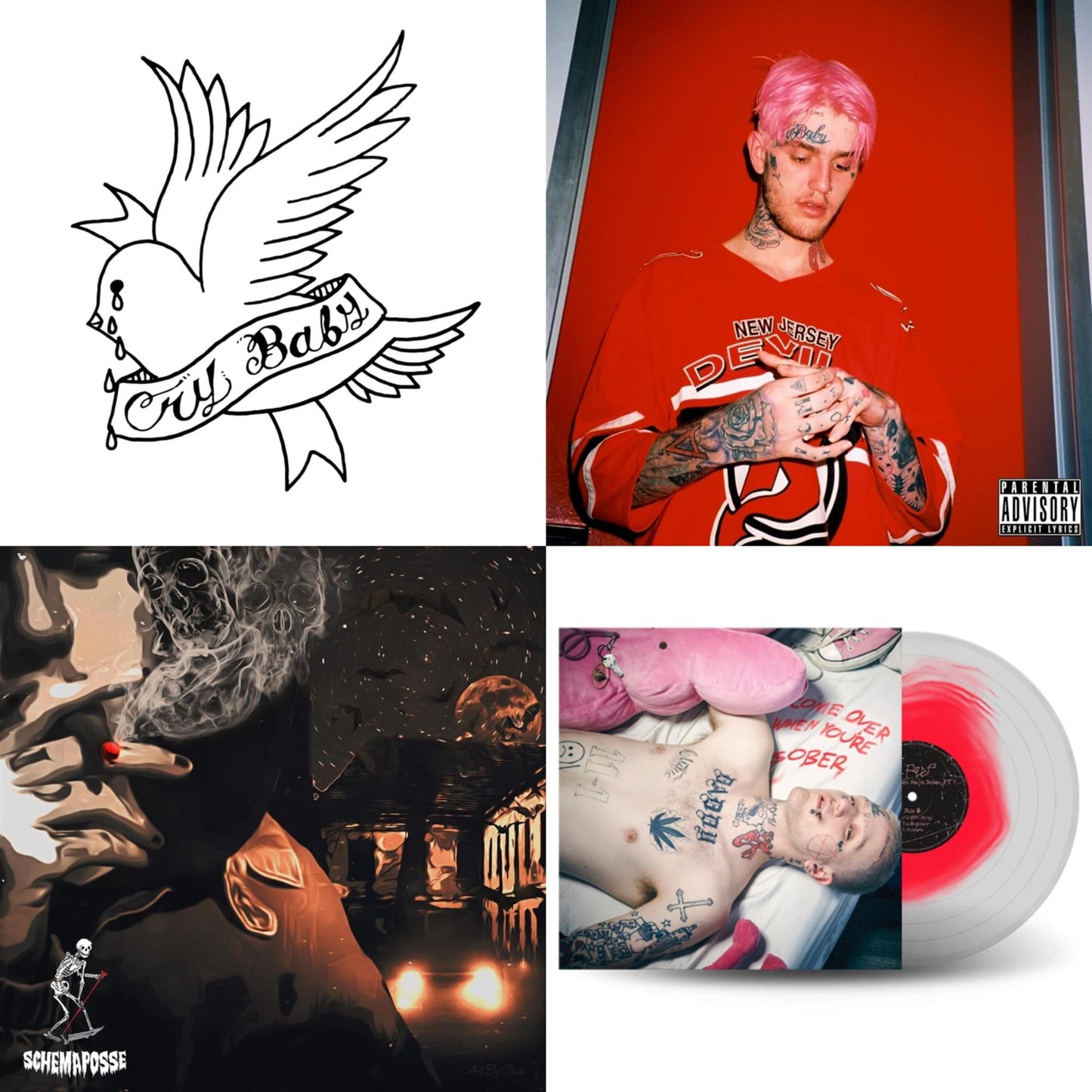 Lil Peep - Crybaby (Opaque White LP Vinyl) & Hellboy (2LP) & Live Forever & Come Over When You're Sober, Pt.1 (Pink In Clear LP Vinyl)