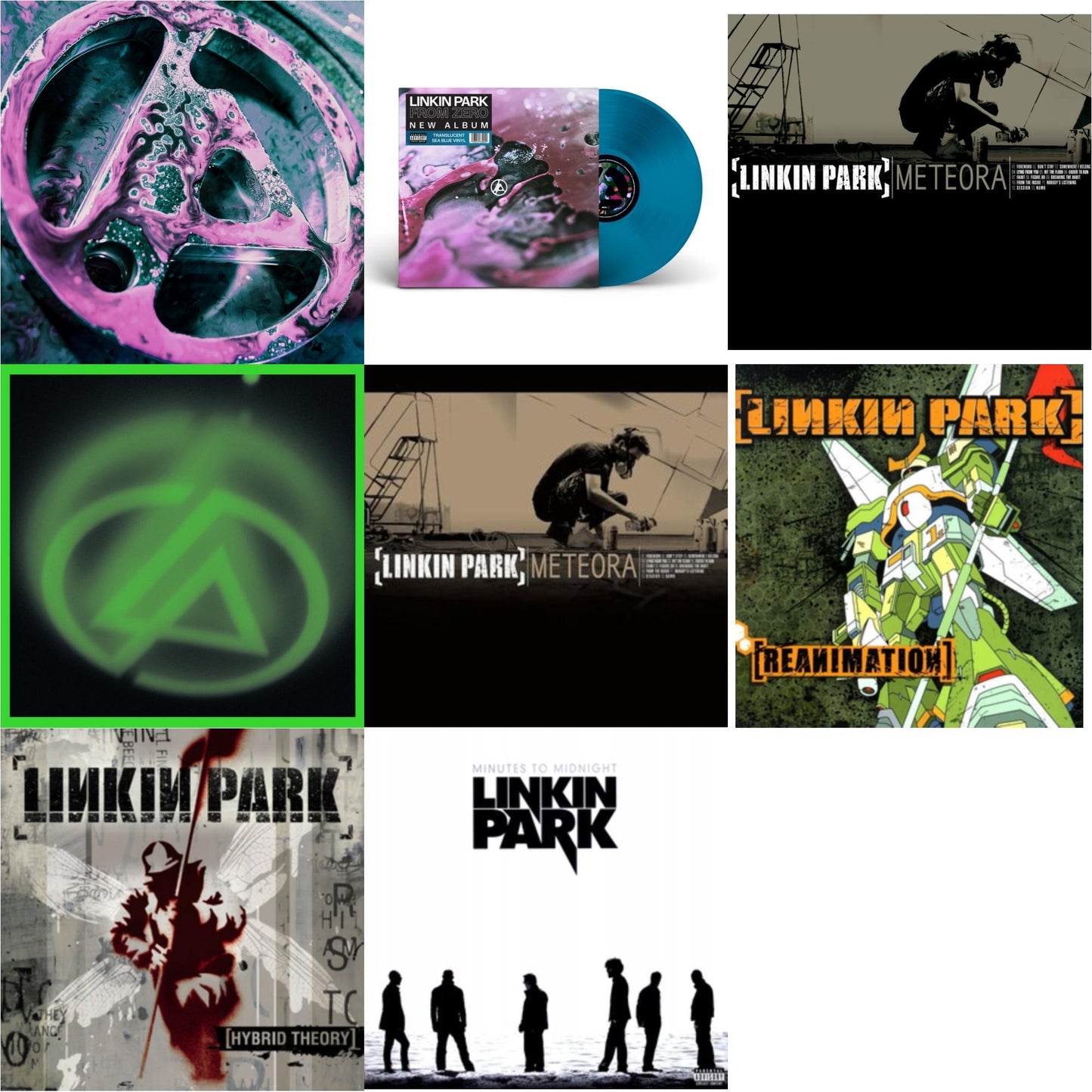 Linkin Park - From Zero (Deluxe/2LP/Translucent Emerald Green Vinyl) & From Zero (Translucent Sea Blue LP Vinyl) & Meteora (Marbled LP Vinyl) & Papercuts (2LP) & Meteora & Reanimation & Hybrid Theory & Minutes To Midnight