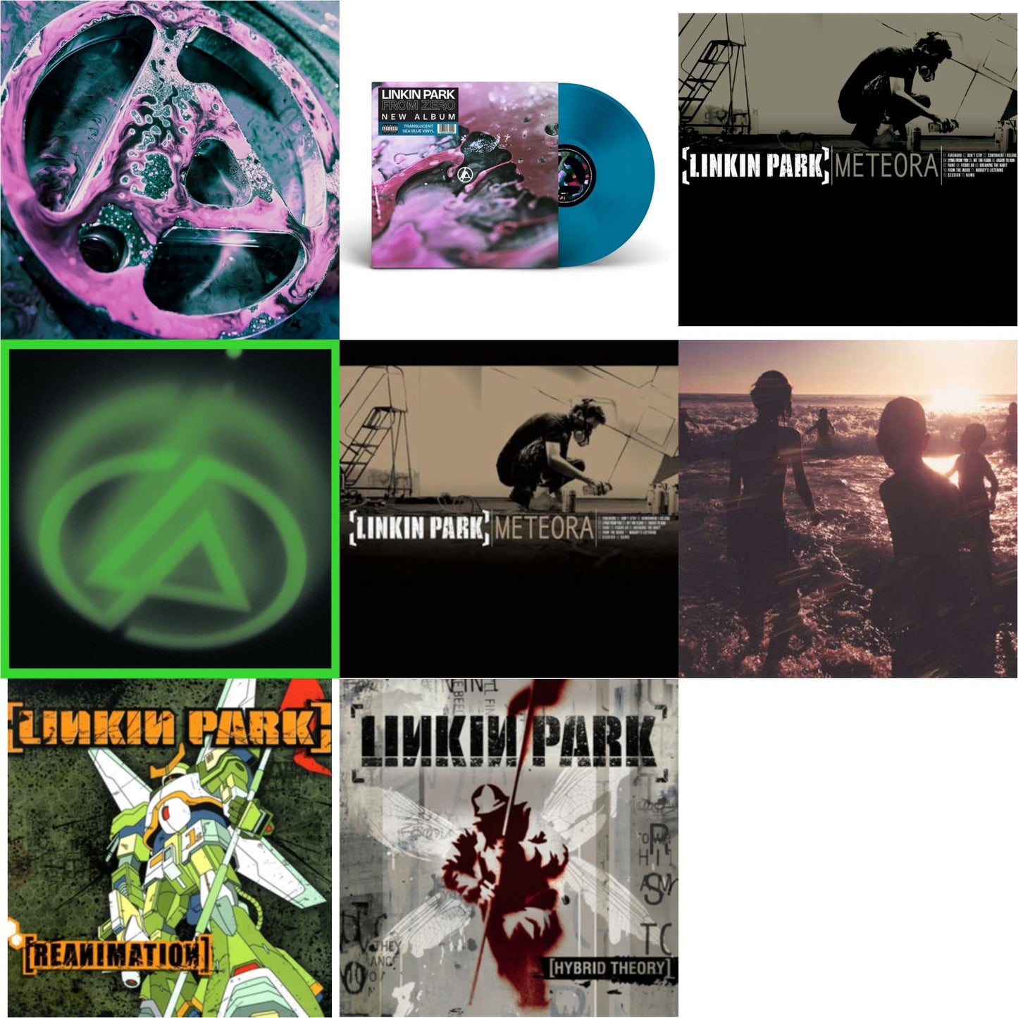 Linkin Park - From Zero (Deluxe/2LP/Translucent Emerald Green Vinyl) & From Zero (Translucent Sea Blue LP Vinyl) & Meteora (Marbled LP Vinyl) & Papercuts (2LP) & Meteora & One More Light & Reanimation & Hybrid Theory