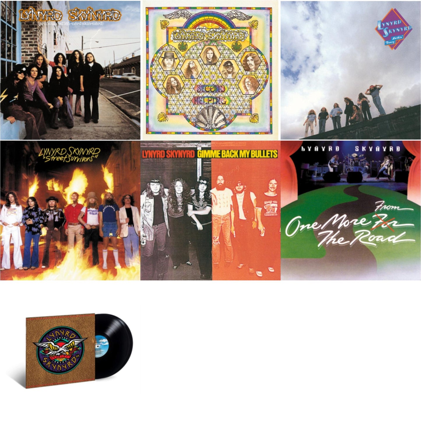 Lynyrd Skynyrd - Pronounced Leh-Nerd Skin-Nerd & Second Helping & Nuthin Fancy & Street Survivors & Gimme Back My Bullets & One More From The Road & Skynyrd's Innyrds (Their Greatest Hits) - LP Vinyl Bundle