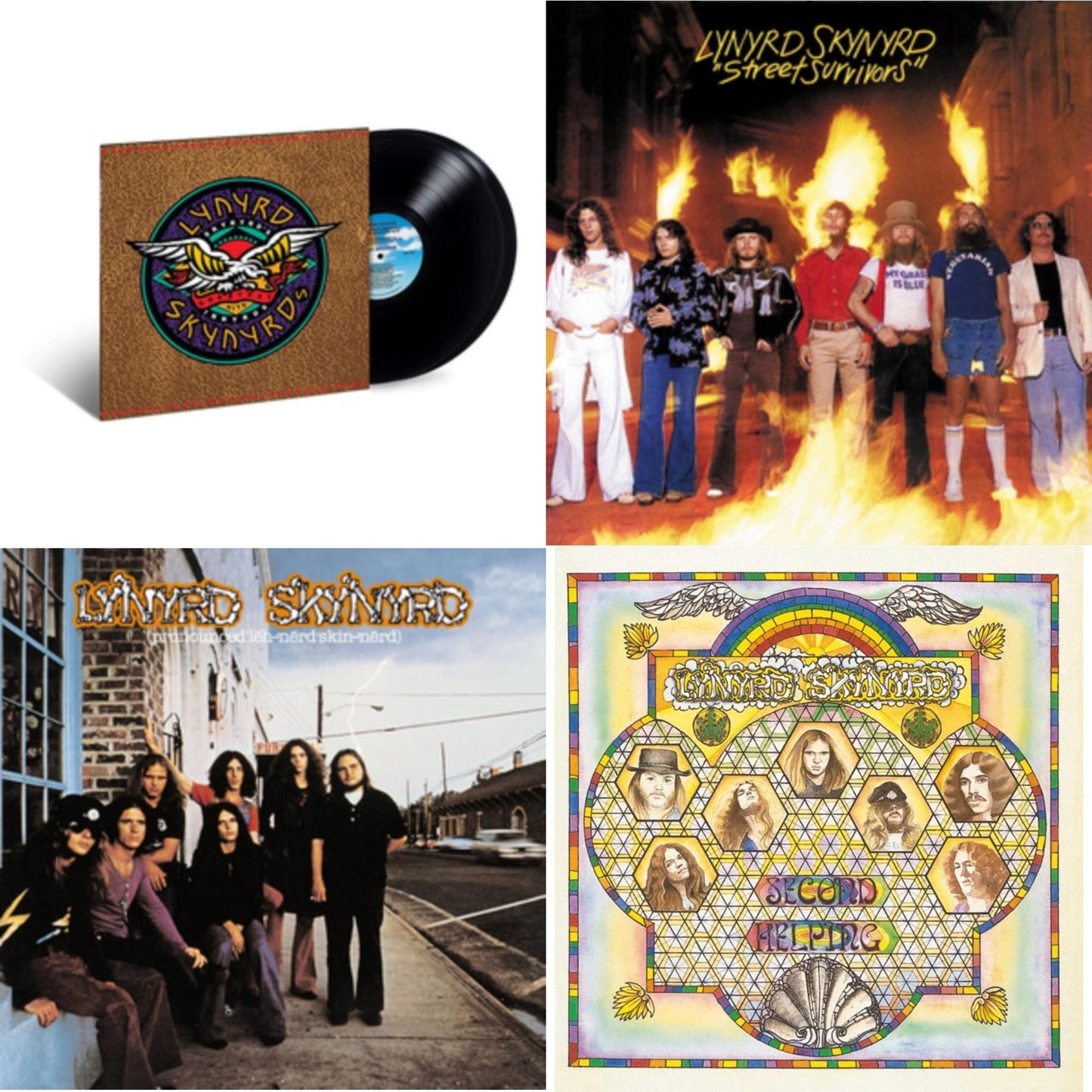 Lynyrd Skynyrd - Pronounced Leh-Nerd Skin-Nerd & Second Helping & Street Survivors & Skynyrd's Innyrds (Their Greatest Hits) - LP Vinyl Bundle