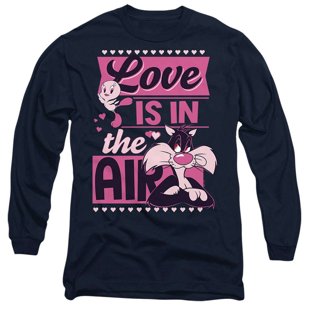 Looney Tunes Valentine'S Day Tweety Sylvester Love In The Air Mens Long Sleeve Shirt Navy Officially Licensed