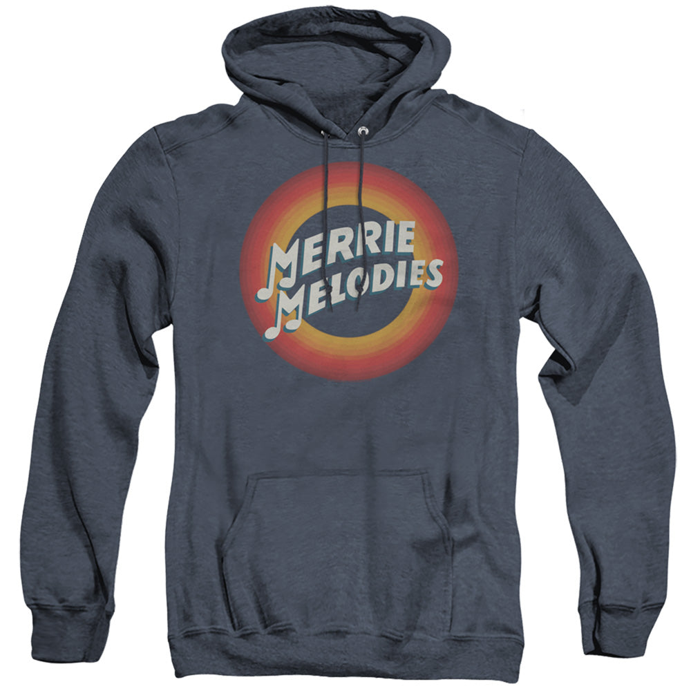 Looney Tunes Merrie Logo Heather Mens Hoodie Navy Officially Licensed