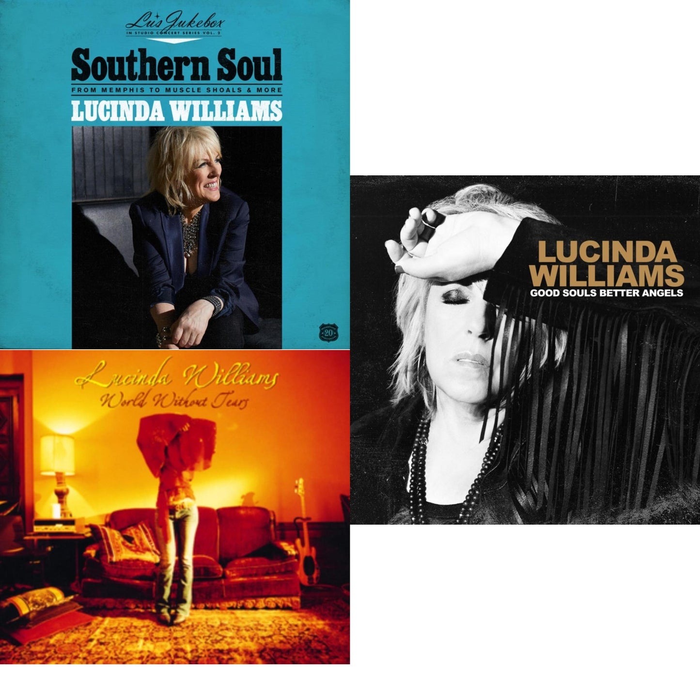 Lucinda Williams - Without Tears & Good Souls Better Angels & Lu's Jukebox Vol. 2: Southern Soul: From Memphis To Muscle Shoals - LP Vinyl Bundle