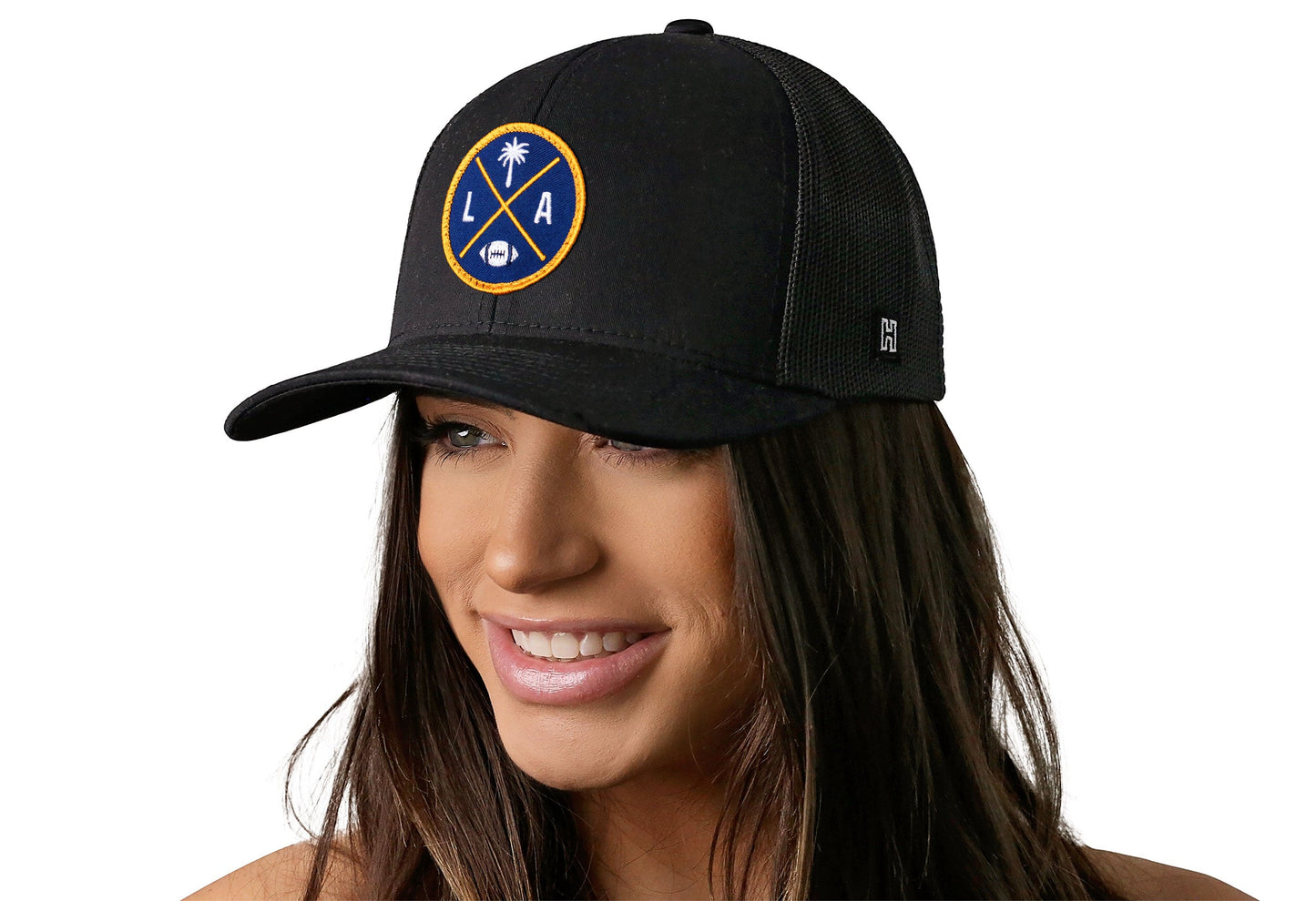 Los Angeles Trucker Hat | Black LA X Football Snapback