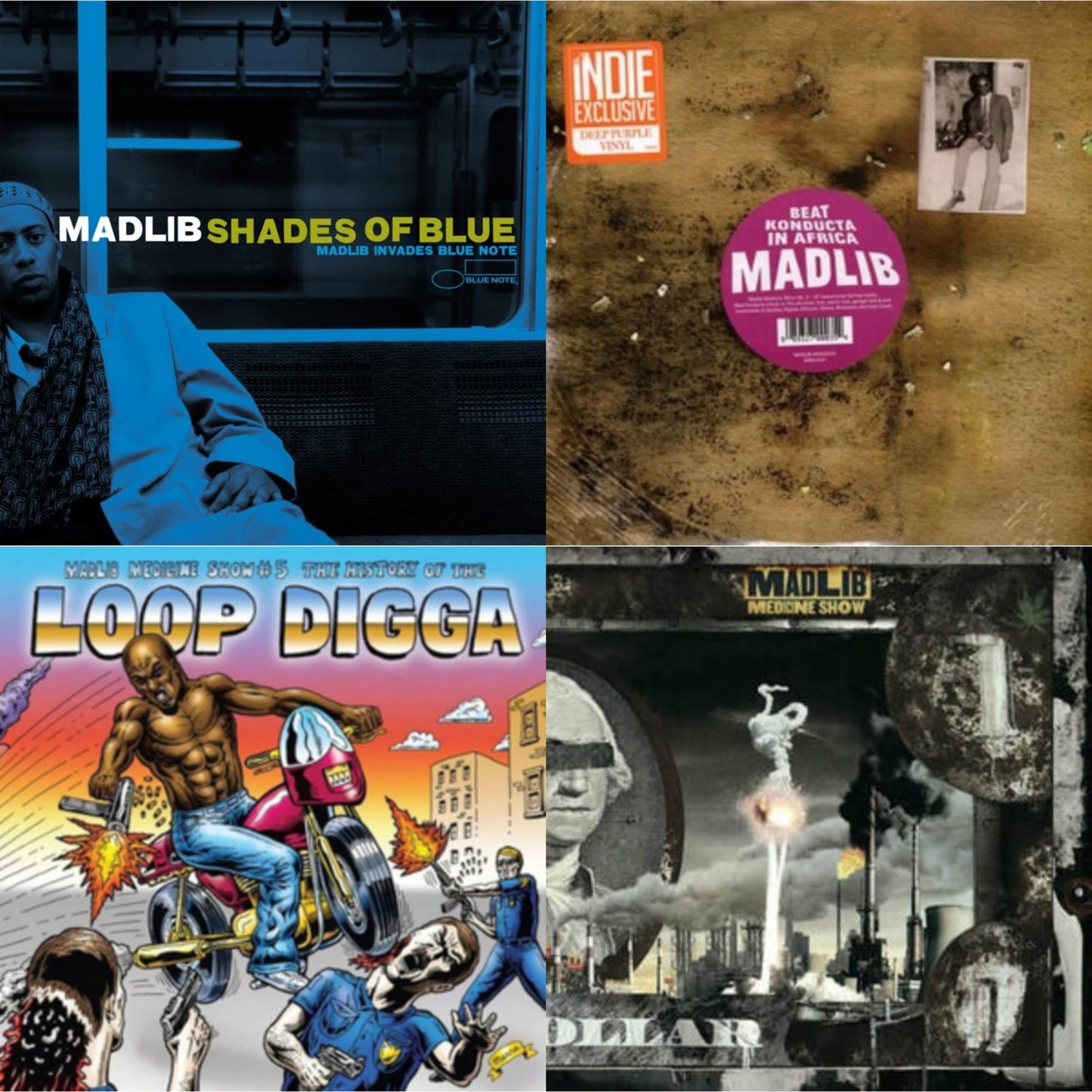 Madlib - Shades Of Blue (Blue Note Classic Vinyl Series) (2LP) & Medicine Show #3 - Beat Konducta In Africa (2LP/Deep Purple Vinyl) (I) & Medicine Show No. 5 - History Of The Loop Digga: 1990-2000 (2LP/Sky Blue Vinyl) (I) & Before The Verdict (Gold