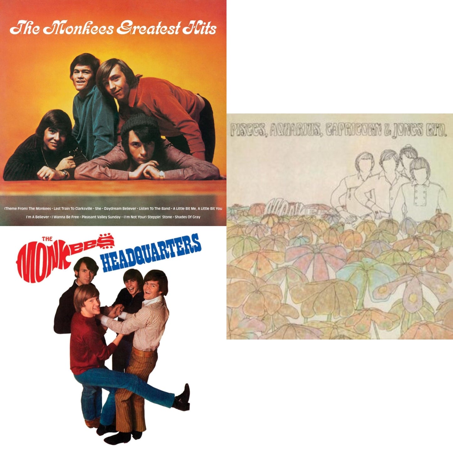 Monkees - Greatest Hits (Yellow LP Vinyl) (Rocktober) & Headquarters (Translucent Red LP Vinyl/55Th Anniversary Mono Edition) & Pisces, Aquarius, Capricorn & Jones Ltd. (Violet LP Vinyl/Limited Anniversary Edition)
