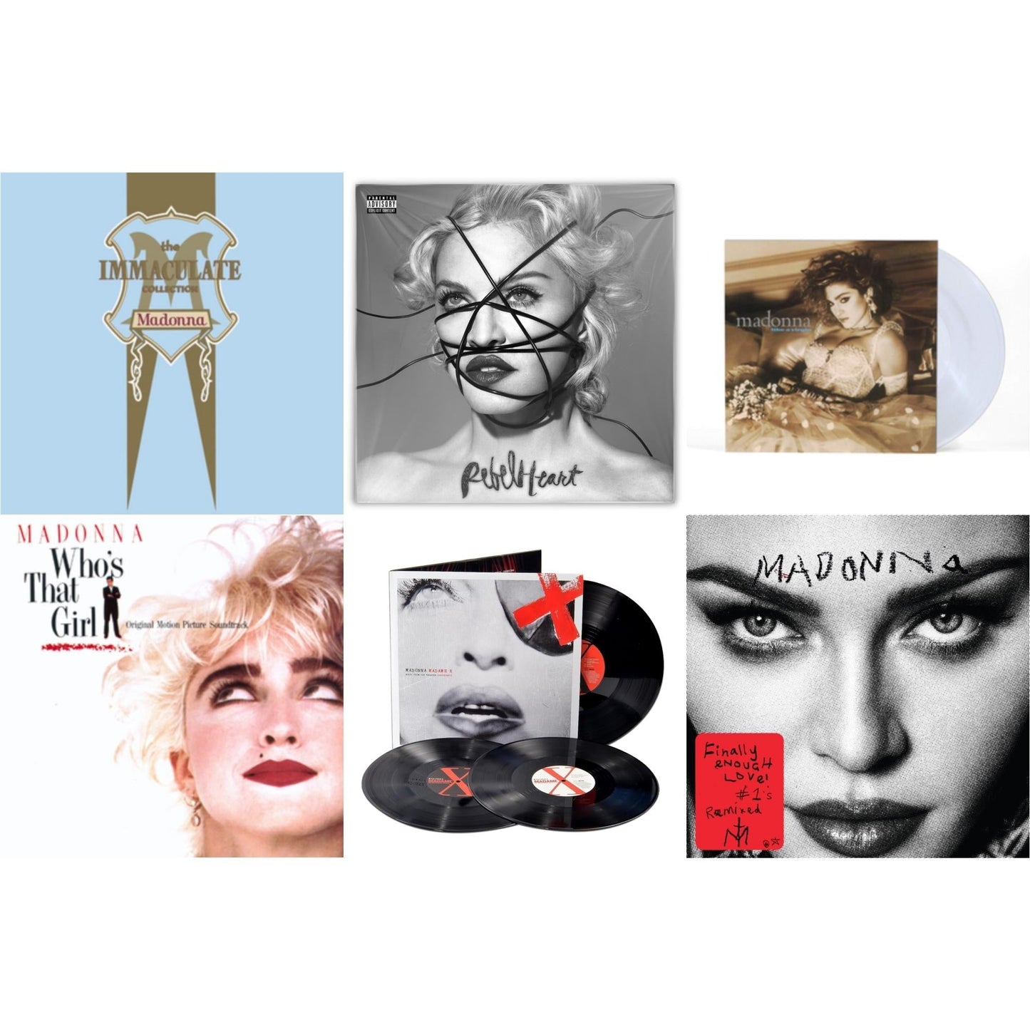 Madonna - Rebel Heart & Madame X (Live) (3LP) & Finally Enough Love (2LP) & Like A Virgin & Immaculate Collection (2LP) & Who's That Girl Ost (Back 2 The 80S) (I)