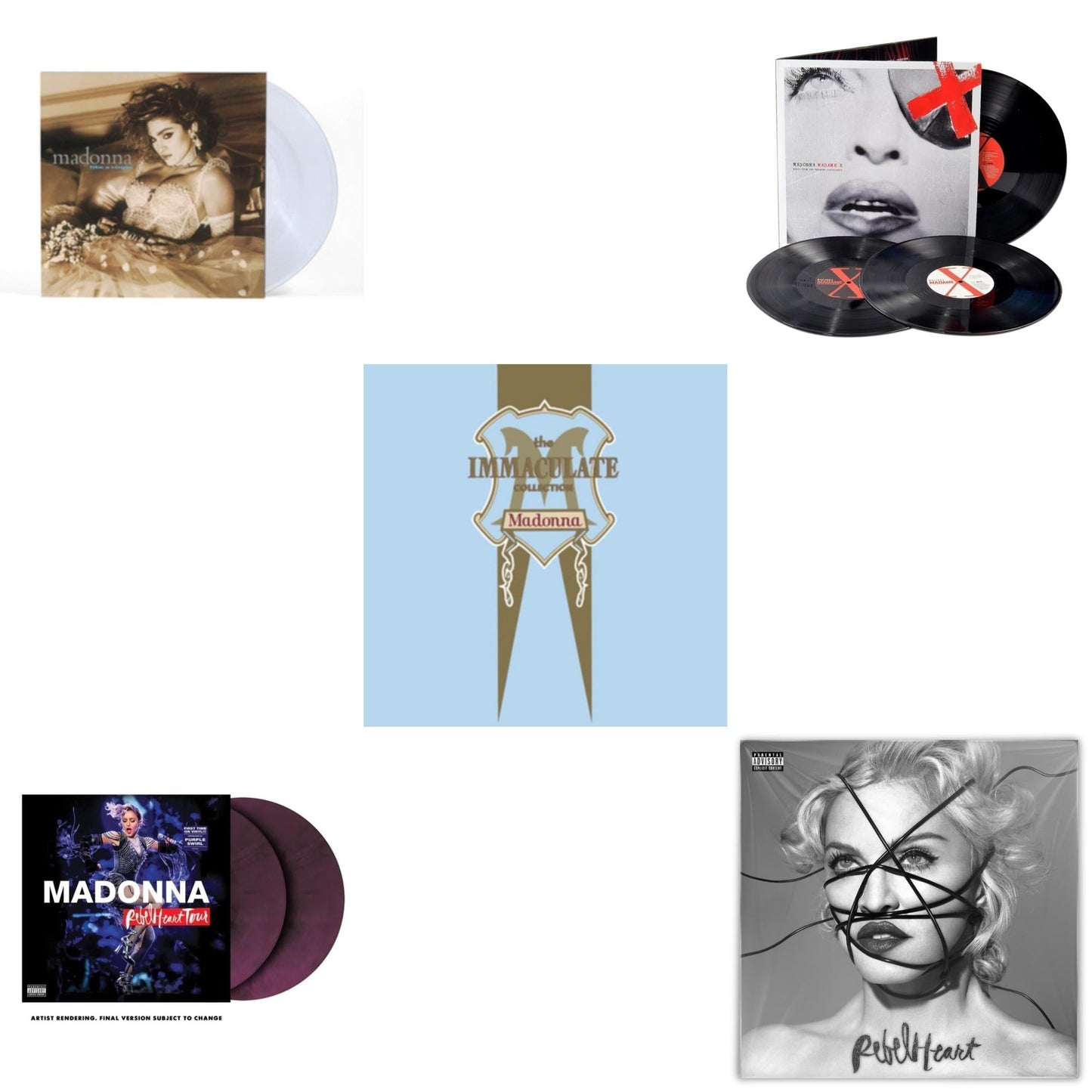 Madonna - Rebel Heart Tour (X) (Purple Galaxy Swirl Vinyl/2LP) & Rebel Heart & Madame X (Live) (3LP) & Like A Virgin & Immaculate Collection (2LP)