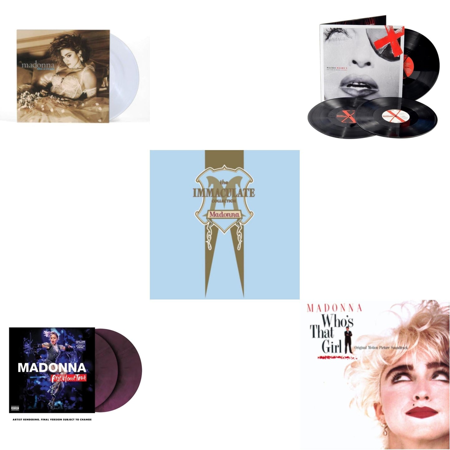 Madonna - Rebel Heart Tour (X) (Purple Galaxy Swirl Vinyl/2LP) & Madame X (Live) (3LP) & Like A Virgin & Immaculate Collection (2LP) & Who's That Girl Ost (Back 2 The 80S) (I)