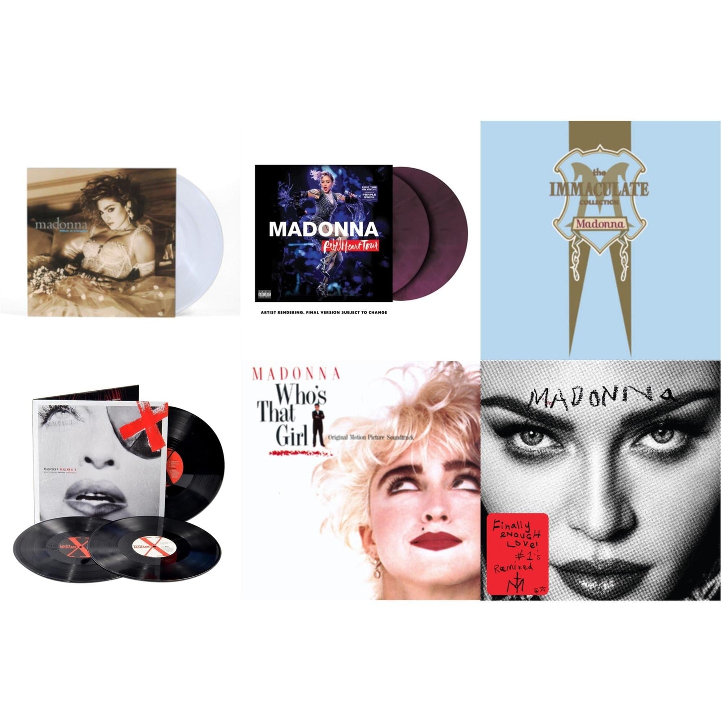 Madonna - Rebel Heart Tour (X) (Purple Galaxy Swirl Vinyl/2LP) & Madame X (Live) (3LP) & Finally Enough Love (2LP) & Like A Virgin & Immaculate Collection (2LP) & Who's That Girl Ost (Back 2 The 80S) (I)