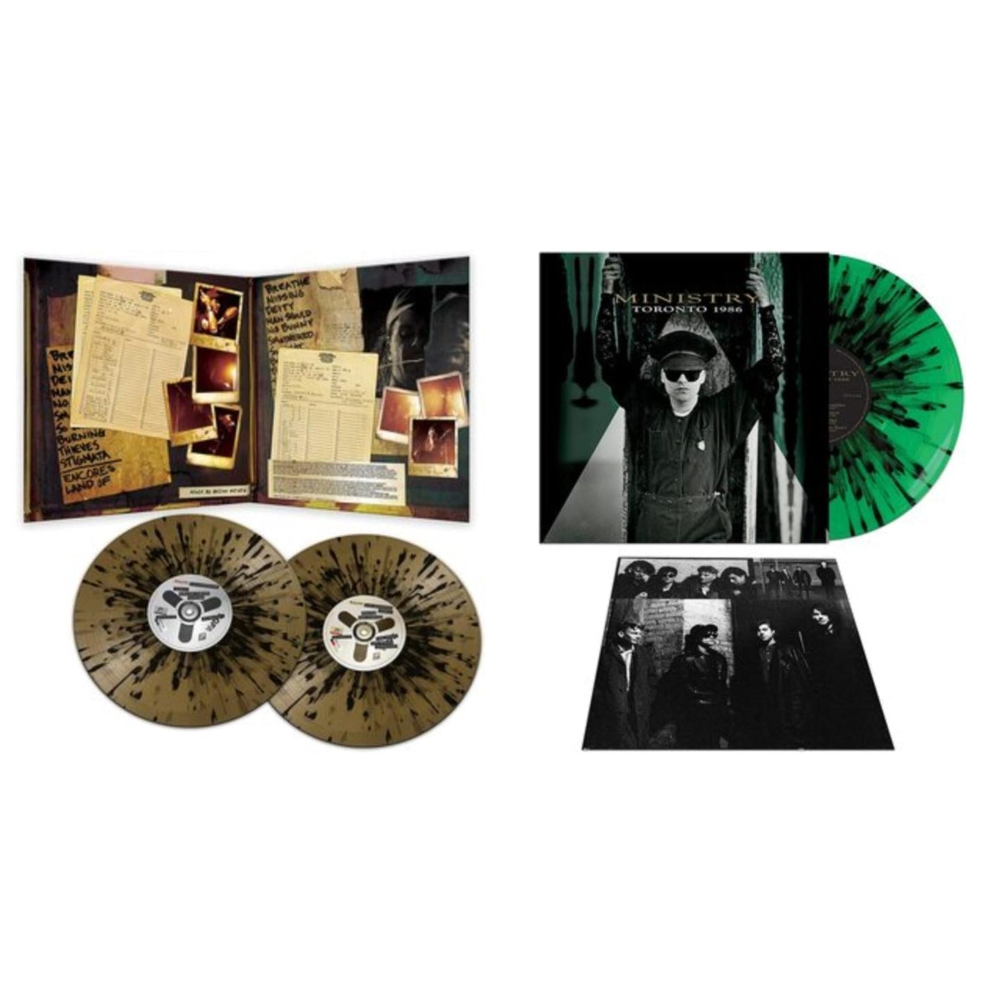 Ministry - Live Necronomicon (Black & Gold Splatter Vinyl/2LP) & Toronto 1986 (Green & Black Splatter LP Vinyl)