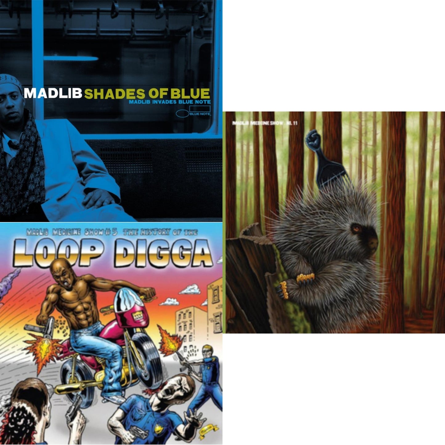 Madlib - Shades Of Blue (Blue Note Classic Vinyl Series) (2LP) & Medicine Show No. 5 - History Of The Loop Digga: 1990-2000 (2LP/Sky Blue Vinyl) (I) & Low Budget High Fi Music (Color LP Vinyl)