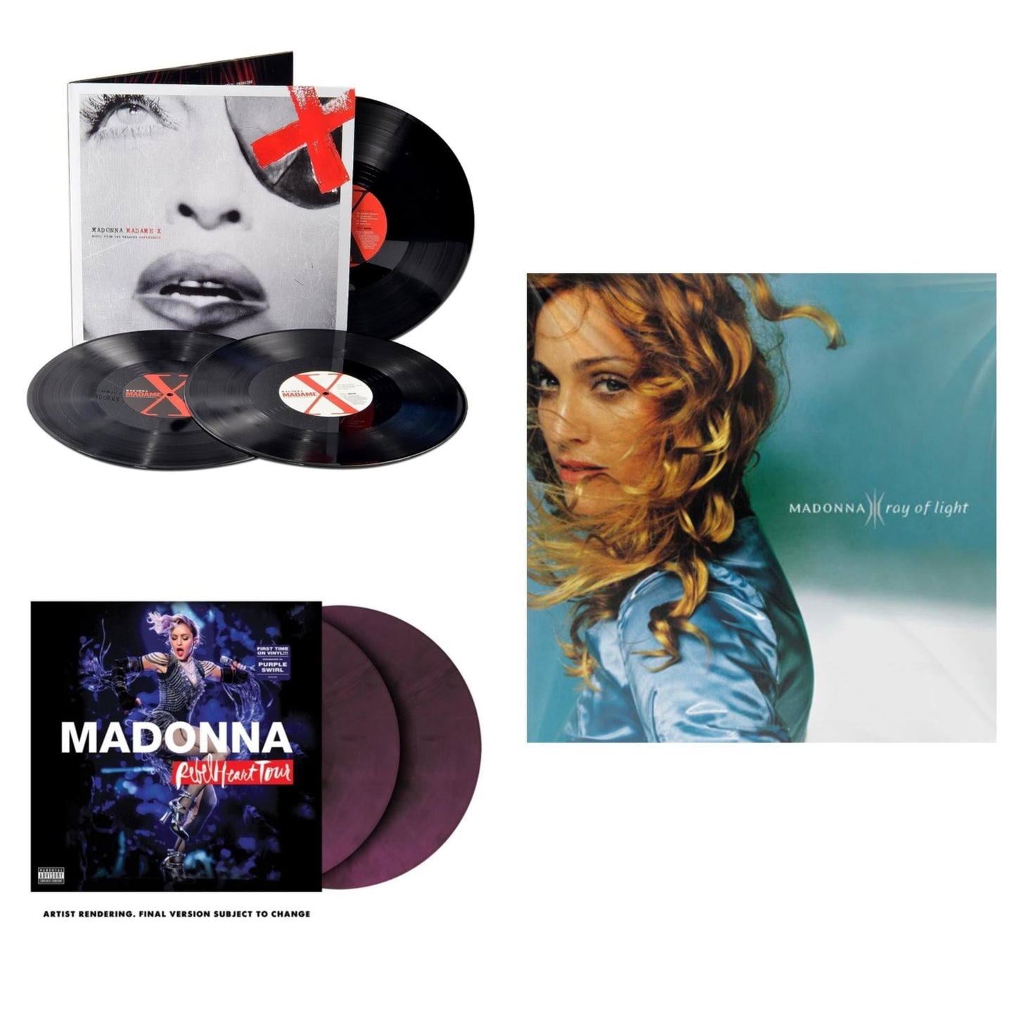 Madonna - Ray Of Light (2LP/180G) & Rebel Heart Tour (X) (Purple Galaxy Swirl Vinyl/2LP) & Madame X (Live) (3LP)