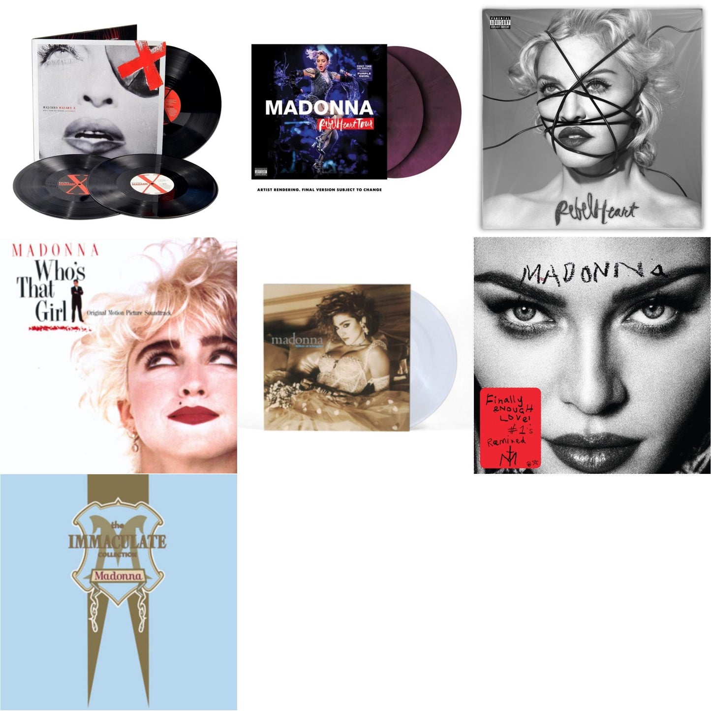 Madonna - Rebel Heart Tour (X) (Purple Galaxy Swirl Vinyl/2LP) & Rebel Heart & Madame X (Live) (3LP) & Finally Enough Love (2LP) & Like A Virgin & Immaculate Collection (2LP) & Who's That Girl Ost (Back 2 The 80S) (I)