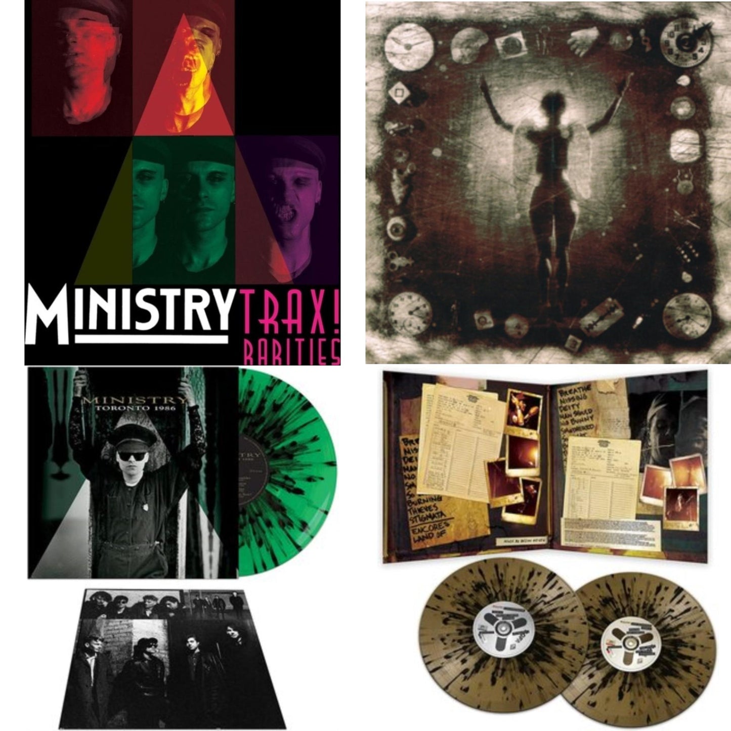 Ministry - Trax Rarities (Black/White/Magenta Splatter LP Vinyl) & Ke*A*H** (Psalm 69) (180G) & Toronto 1986 (Green & Black Splatter LP Vinyl) & Live Necronomicon (Black & Gold Splatter Vinyl/2LP)