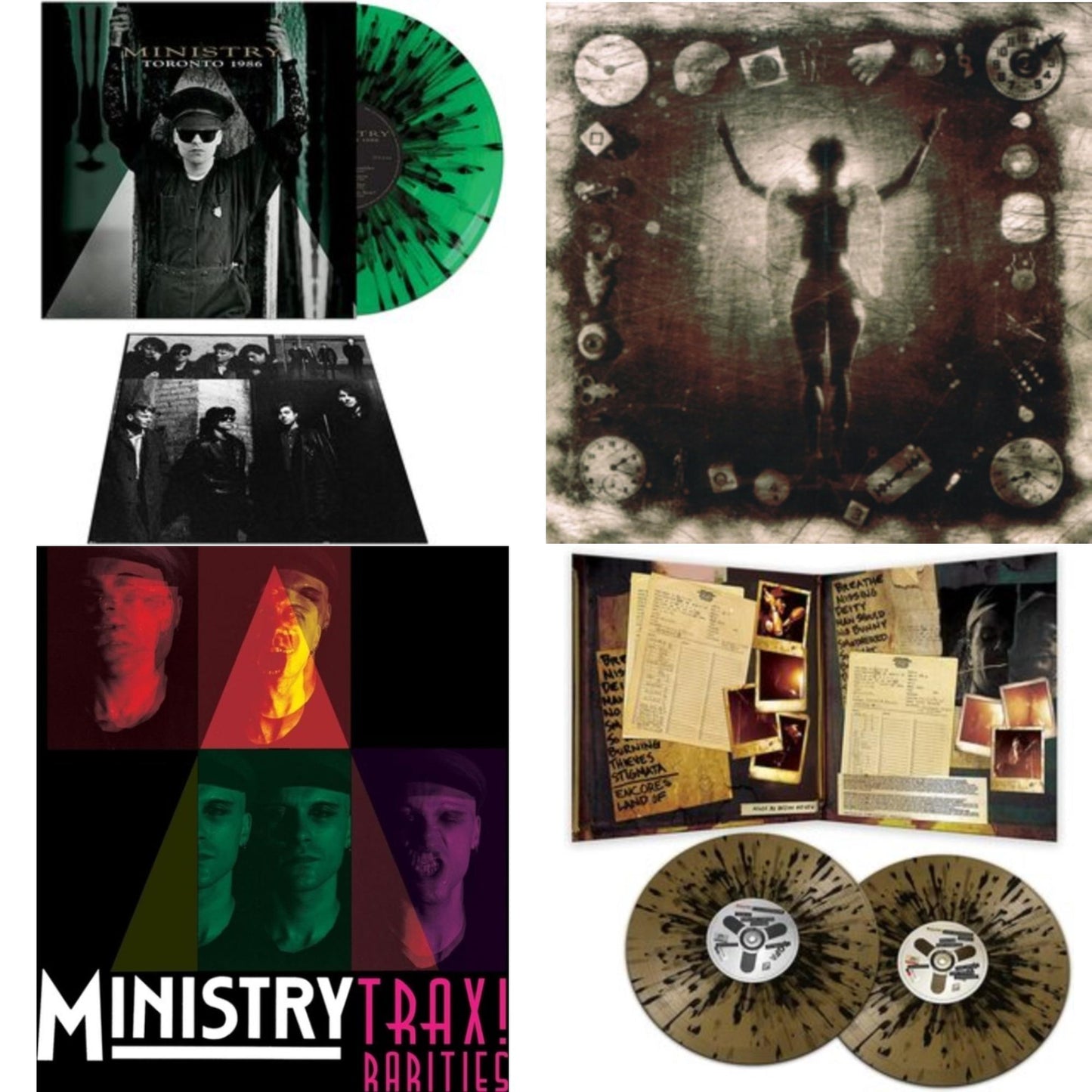 Ministry - Toronto 1986 (Green & Black Splatter LP Vinyl) & Ke*A*H** (Psalm 69) (180G) & Trax Rarities (Black/White/Magenta Splatter LP Vinyl) & Live Necronomicon (Black & Gold Splatter Vinyl/2LP)