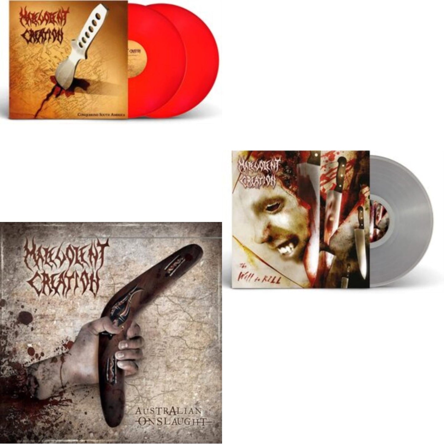 Malevolent Creation - Australian Onslaught & Will To Kill (Clear LP Vinyl) & Conquering South America (Red LP Vinyl)