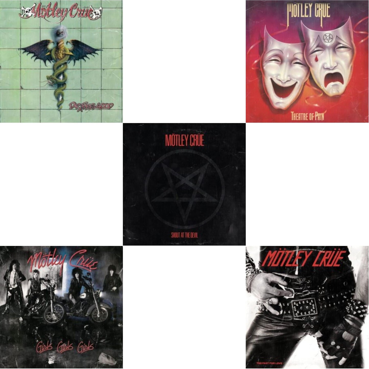 Motley Crue - Dr. Feelgood & Girls, Girls, Girls (X) (2021 Remaster) & Shout At The Devil & Theatre Of Pain & Too Fast For Love - LP Vinyl Bundle