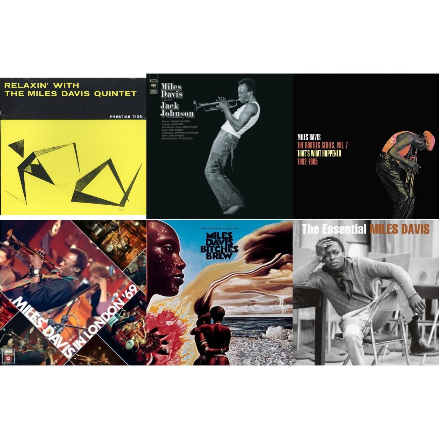 Miles Davis - Relaxin With The Miles Davis Quintet & Tribute To Jack Johnson (140G/Dl Insert) & Bootleg Series Vol. 7: That’S What Happened 1982-1985 (2LP/White Vinyl) & Live At Ronnie Scott's 1969 & Bitches Brew & Essential Miles Davis (2LP)