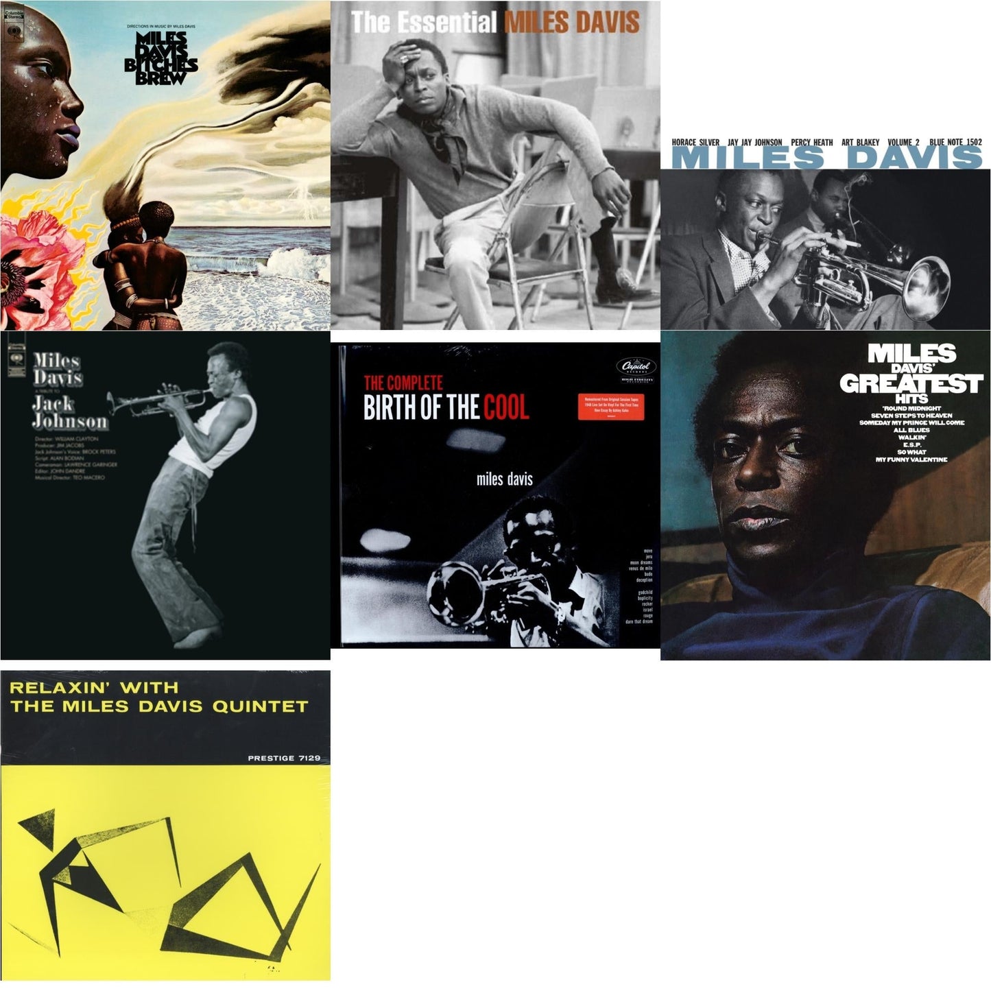 Miles Davis - Relaxin With The Miles Davis Quintet & Bitches Brew (2LP/140G) & Tribute To Jack Johnson (140G/Dl Insert) & Volume 2 (Blue Note Classic LP Vinyl Series) & Complete Birth Of The Cool (2LP) & Essential Miles Davis (2LP) & Greatest Hits