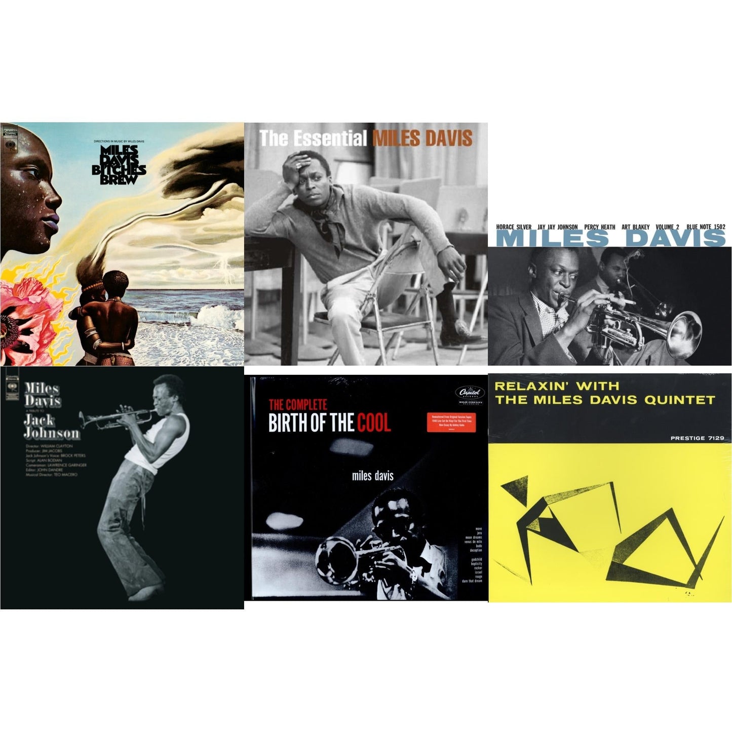 Miles Davis - Relaxin With The Miles Davis Quintet & Bitches Brew (2LP/140G) & Tribute To Jack Johnson (140G/Dl Insert) & Volume 2 (Blue Note Classic LP Vinyl Series) & Complete Birth Of The Cool (2LP) & Essential Miles Davis (2LP)