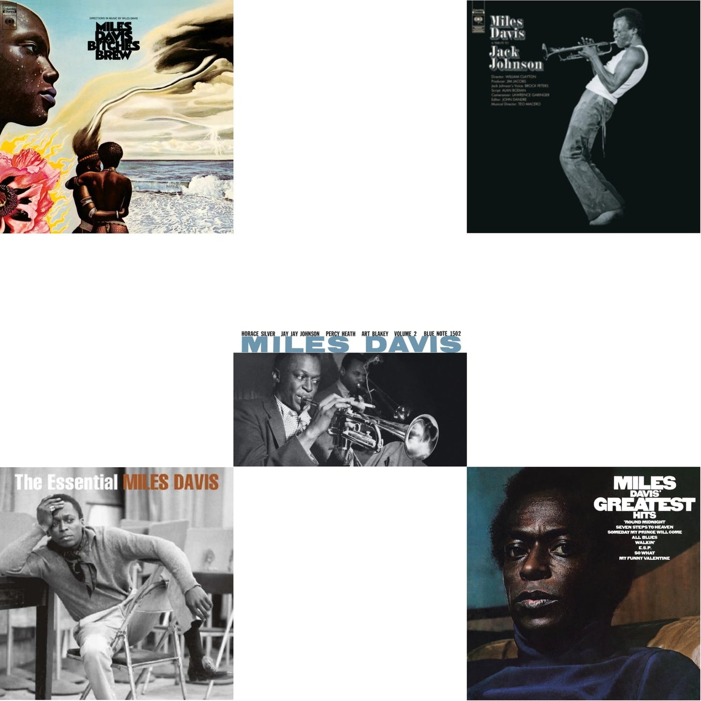 Miles Davis - Bitches Brew (2LP/140G) & Tribute To Jack Johnson (140G/Dl Insert) & Volume 2 (Blue Note Classic LP Vinyl Series) & Essential Miles Davis (2LP) & Greatest Hits (1969) (150G/Dl Code)