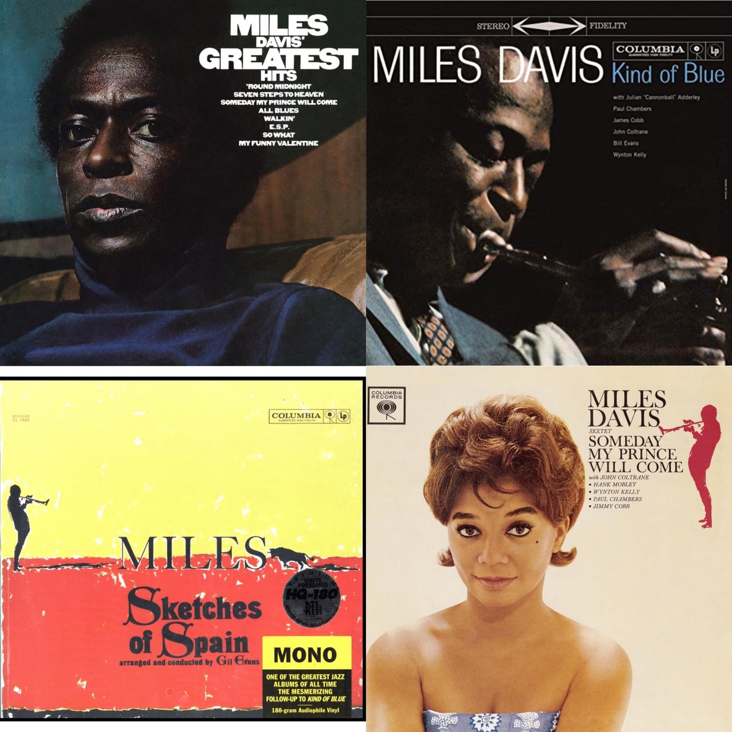 Miles Davis - Kind Of Blue (180G) & Sketches Of Spain (Mono) & Someday My Prince Will Come (180G) & Greatest Hits (1969) (150G/Dl Code) - LP Vinyl Bundle