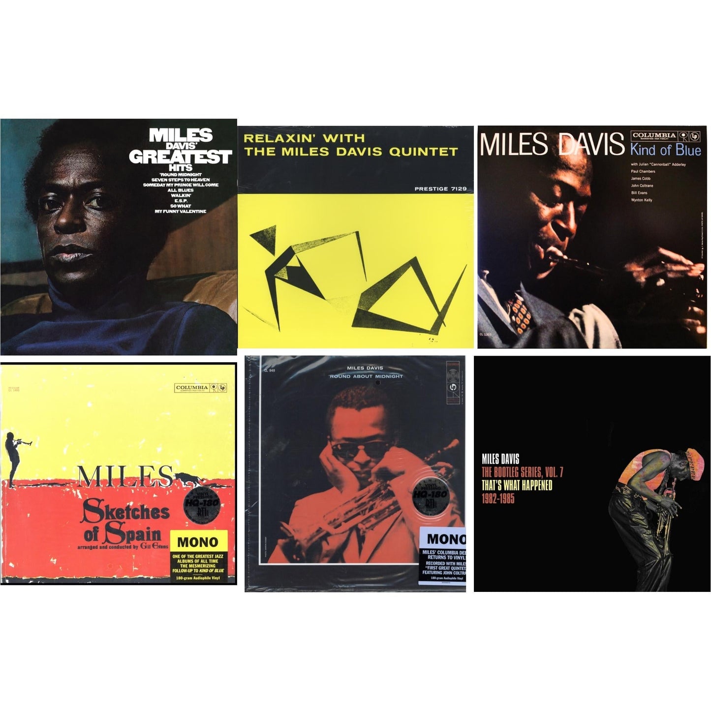 Miles Davis - Relaxin With The Miles Davis Quintet & Bootleg Series Vol. 7: That’S What Happened 1982-1985 (2LP/White Vinyl) & Sketches Of Spain (Mono) & Round About Midnight (180G/Mono) & Kind Of Blue (Mono) & Greatest Hits (1969) (150G/Dl Code)