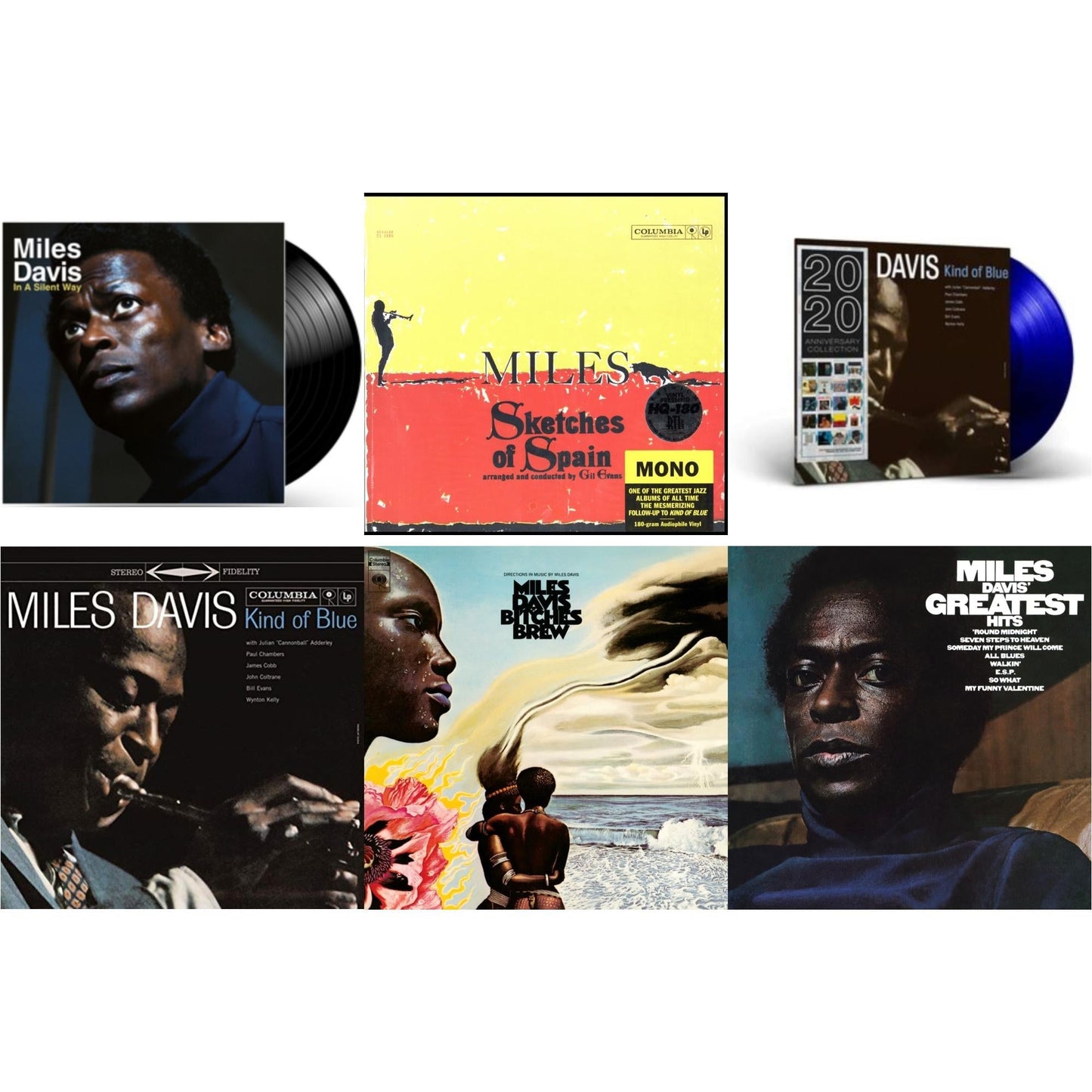 Miles Davis - Bitches Brew (2LP/140G) & Kind Of Blue (180G) & Sketches Of Spain (Mono) & In A Silent Way & Kind Of Blue (Blue LP Vinyl) & Greatest Hits (1969) (150G/Dl Code)