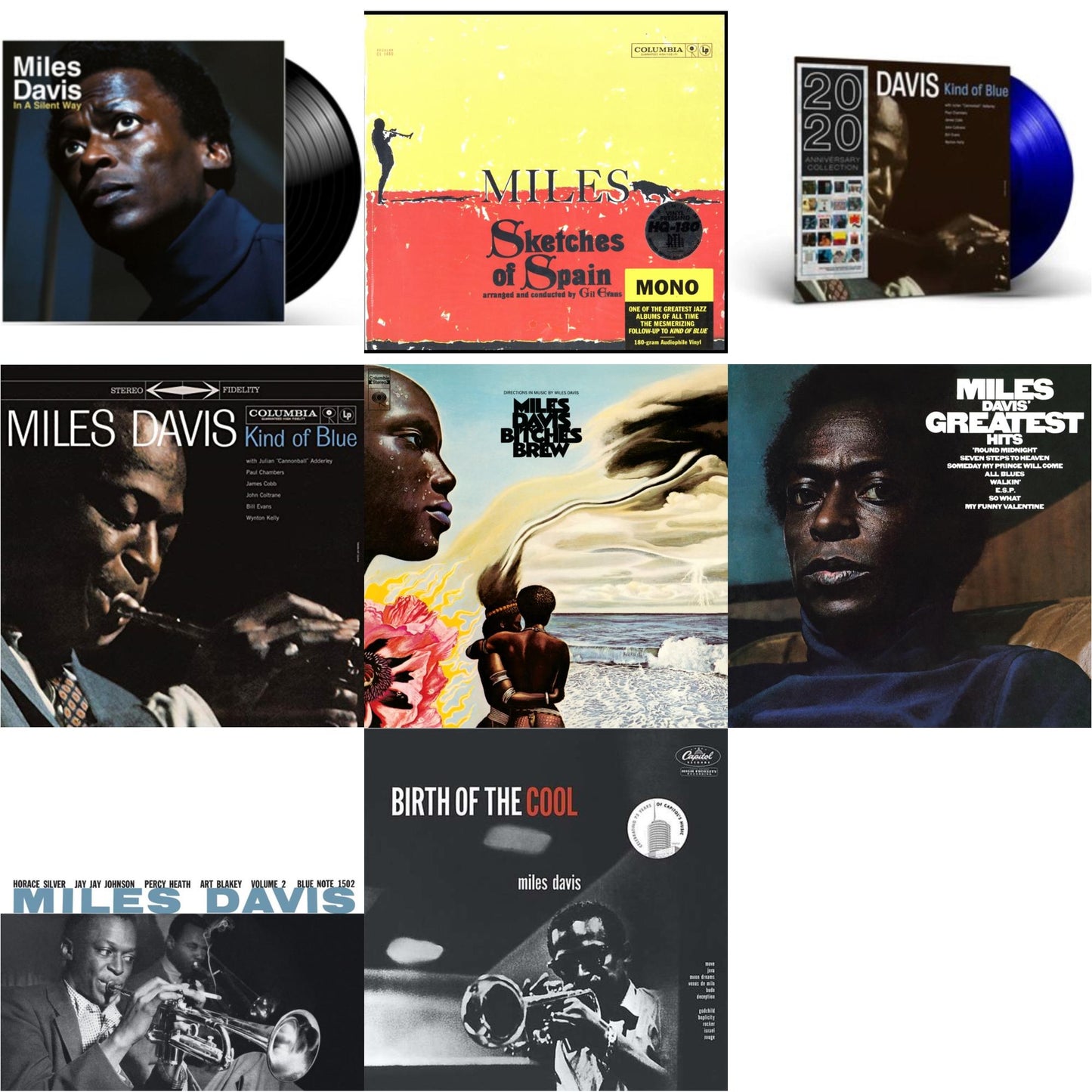 Miles Davis - Bitches Brew (2LP/140G) & Volume 2 (Blue Note Classic LP Vinyl Series) & Birth Of The Cool & Kind Of Blue (180G) & Sketches Of Spain (Mono) & In A Silent Way & Kind Of Blue (Blue LP Vinyl) & Greatest Hits (1969) (150G/Dl Code)
