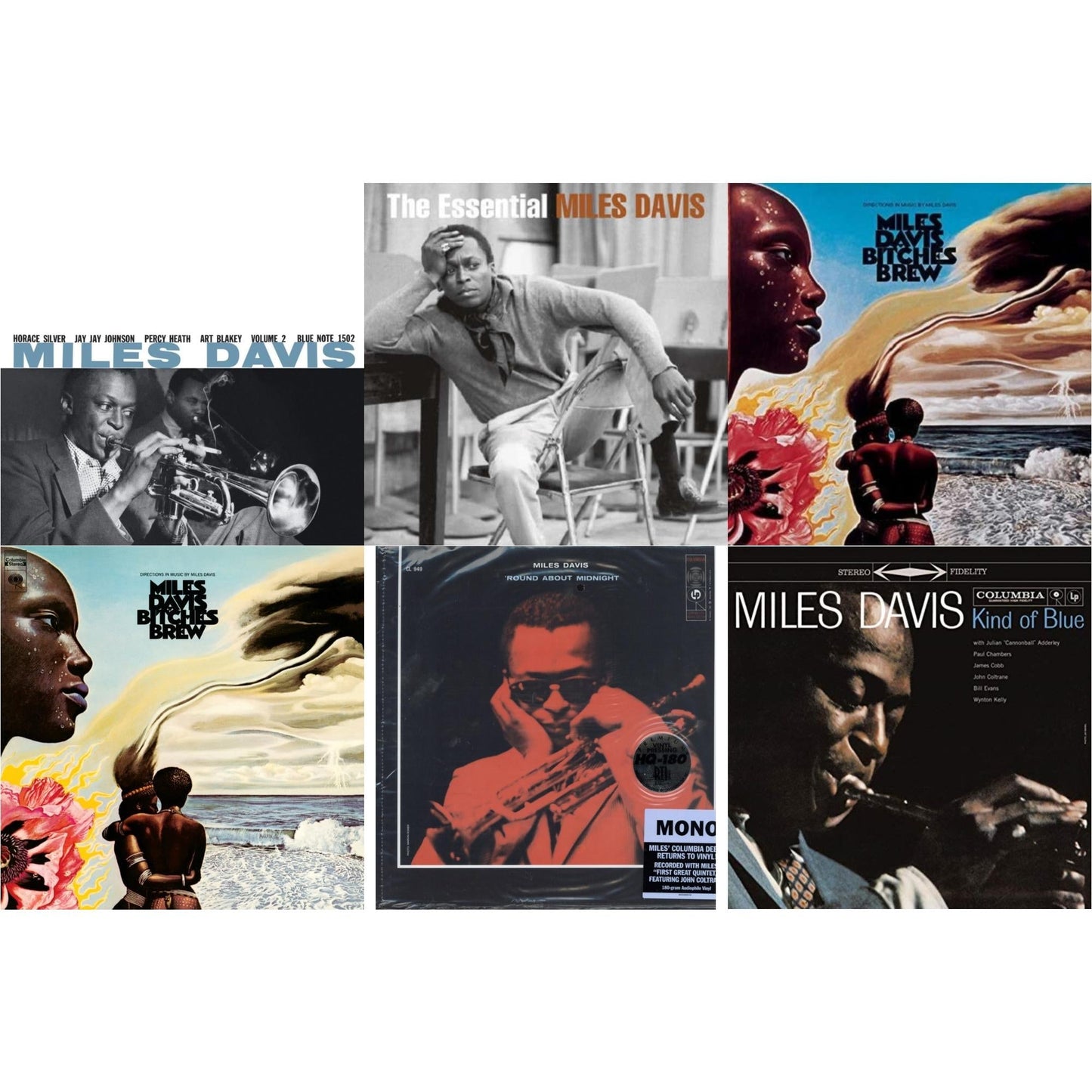 Miles Davis - Bitches Brew (2LP/140G) & Volume 2 (Blue Note Classic LP Vinyl Series) & Kind Of Blue (180G) & Round About Midnight (180G/Mono) & Bitches Brew & Essential Miles Davis (2LP)