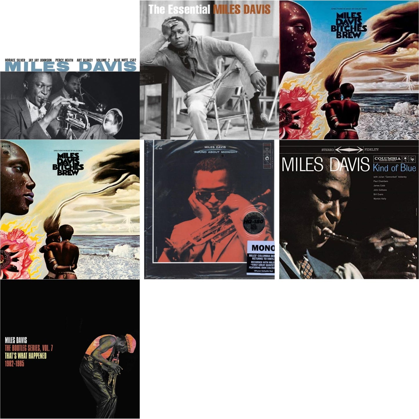 Miles Davis - Bitches Brew (2LP/140G) & Bootleg Series Vol. 7: That’S What Happened 1982-1985 (2LP/White Vinyl) & Volume 2 (Blue Note Classic LP Vinyl Series) & Kind Of Blue (180G) & Round About Midnight (180G/Mono) & Bitches Brew & Essential Miles