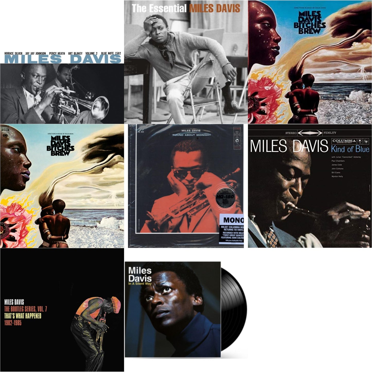 Miles Davis - Bitches Brew (2LP/140G) & Bootleg Series Vol. 7: That’S What Happened 1982-1985 (2LP/White Vinyl) & Volume 2 (Blue Note Classic LP Vinyl Series) & Kind Of Blue (180G) & Round About Midnight (180G/Mono) & Bitches Brew & In A Silent Way &