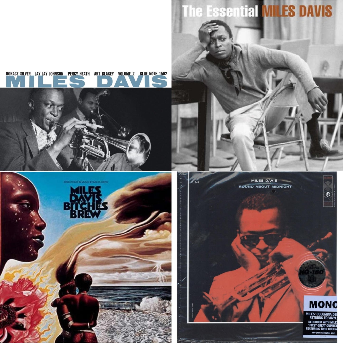 Miles Davis - Volume 2 (Blue Note Classic LP Vinyl Series) & Round About Midnight (180G/Mono) & Bitches Brew & Essential Miles Davis (2LP)