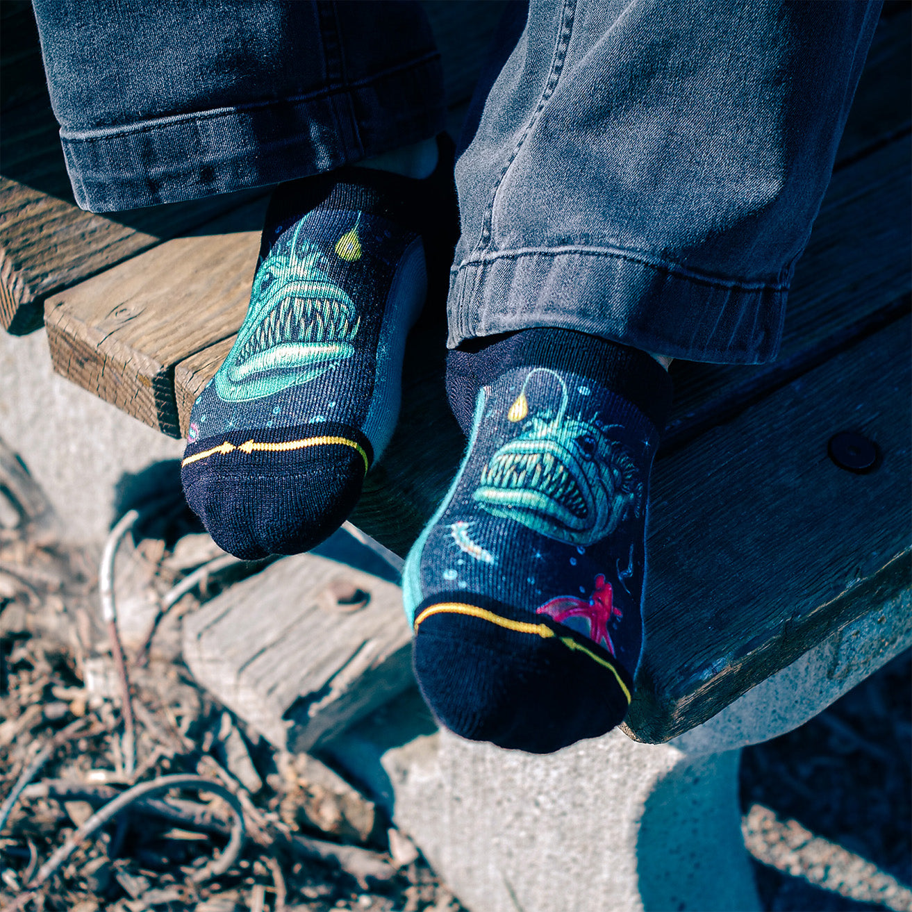 Angler Fish Adult No Show Socks With Art From Umijoo