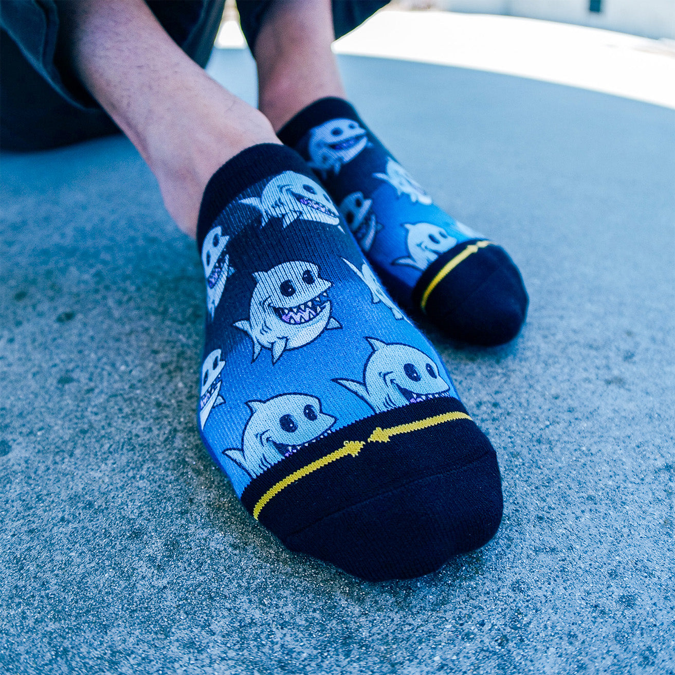 Fat Shark Adult No Show Socks With Art By Chump Magic