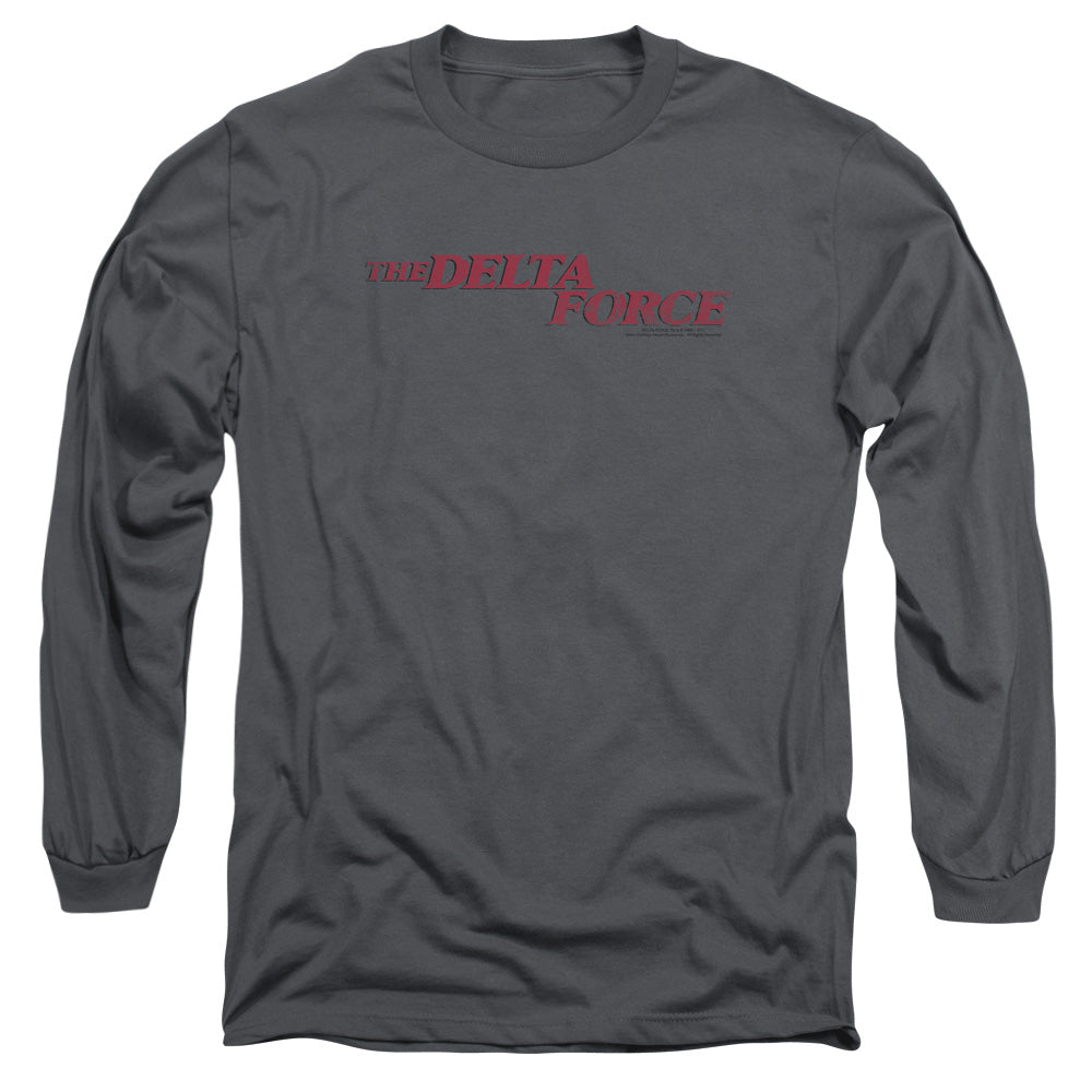 Delta Force Distressed Logo Mens Long Sleeve Shirt Charcoal Officially Licensed