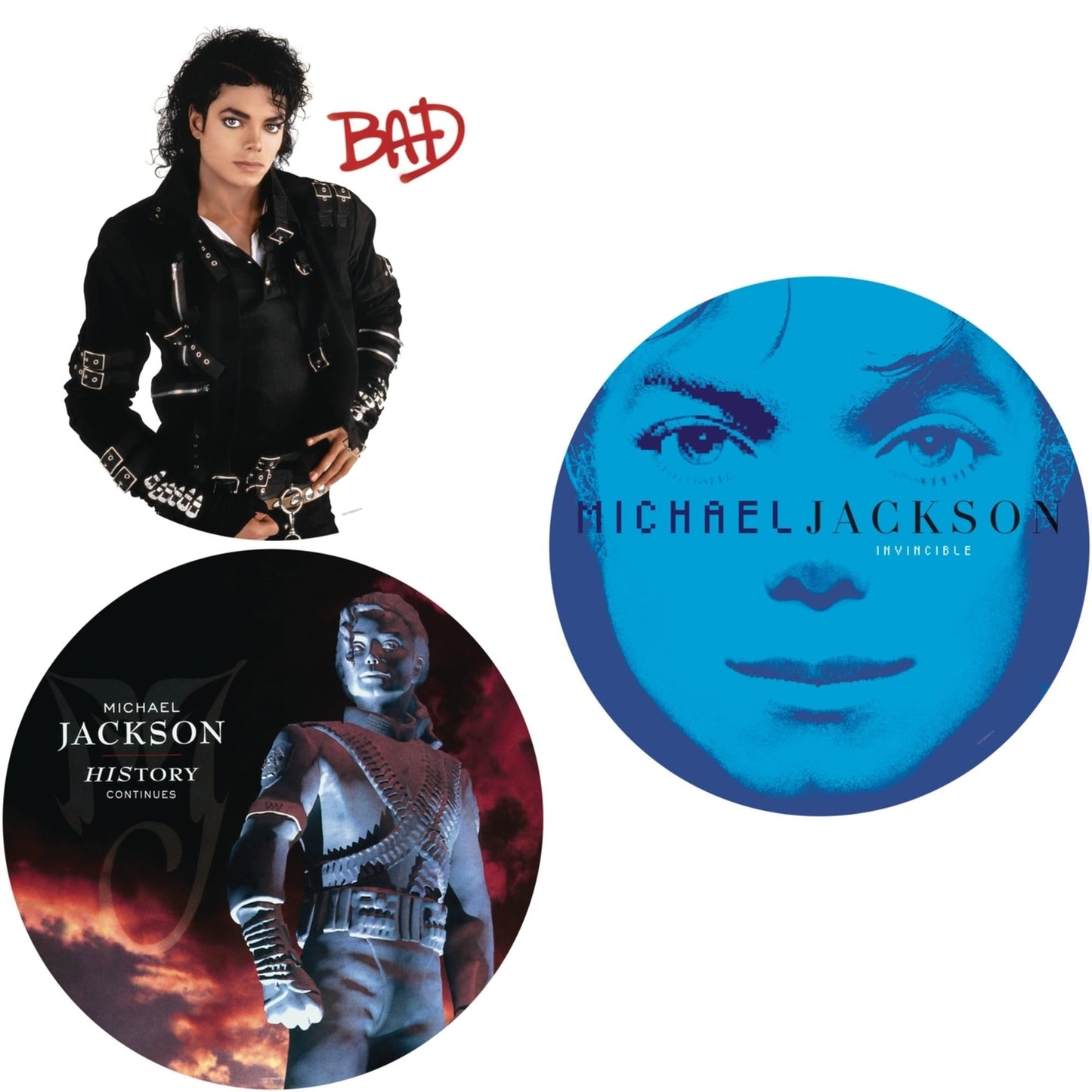 Michael Jackson - Bad (Picture Disc) & History: Continues (2LP/Picture Disc) & Invincible (2LP/Picture Disc)