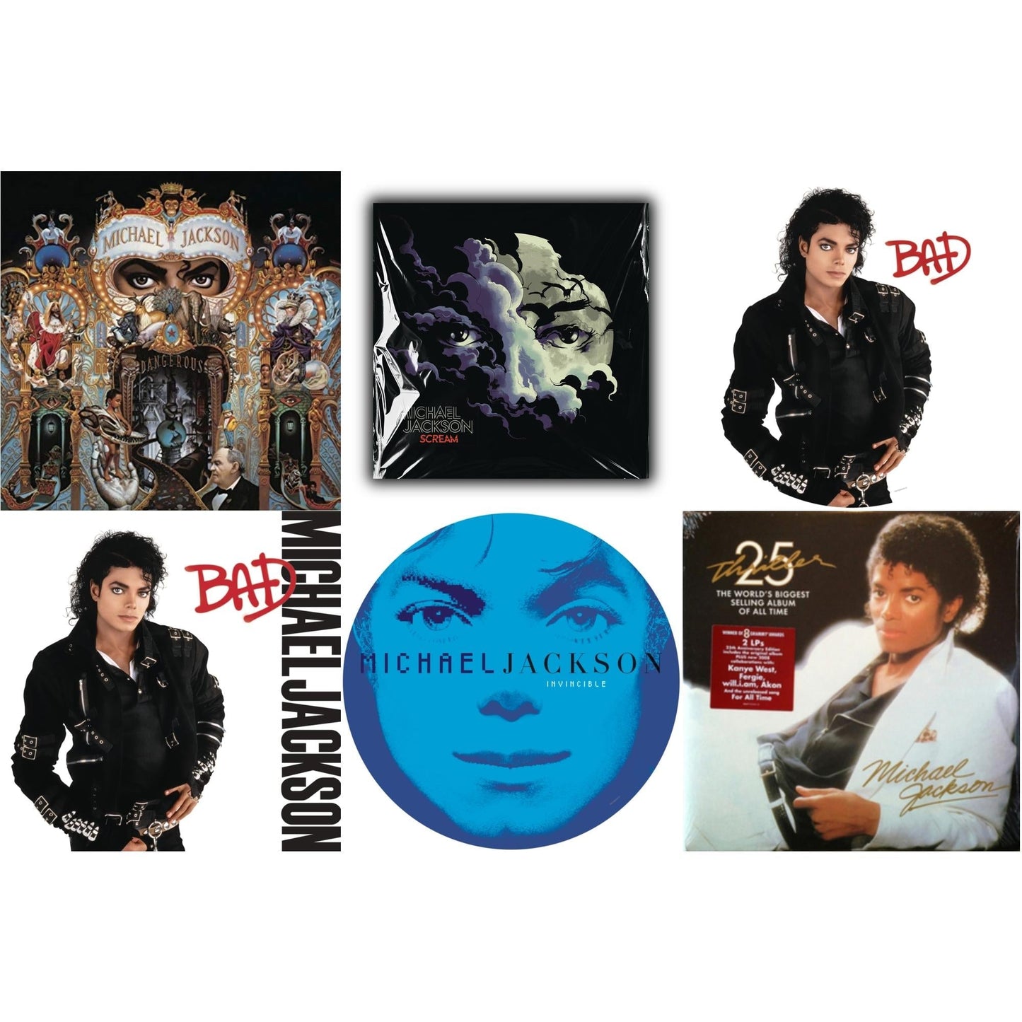 Michael Jackson - Dangerous (180G/2LP) & Michael Jackson - Scream (2LP) (New LP Vinyl) & Bad (Picture Disc) & Bad (140G/Gatefold) & Invincible (2LP/Picture Disc) & Thriller (25Th Anniversary Edition/2LP/180G/Gatefold)