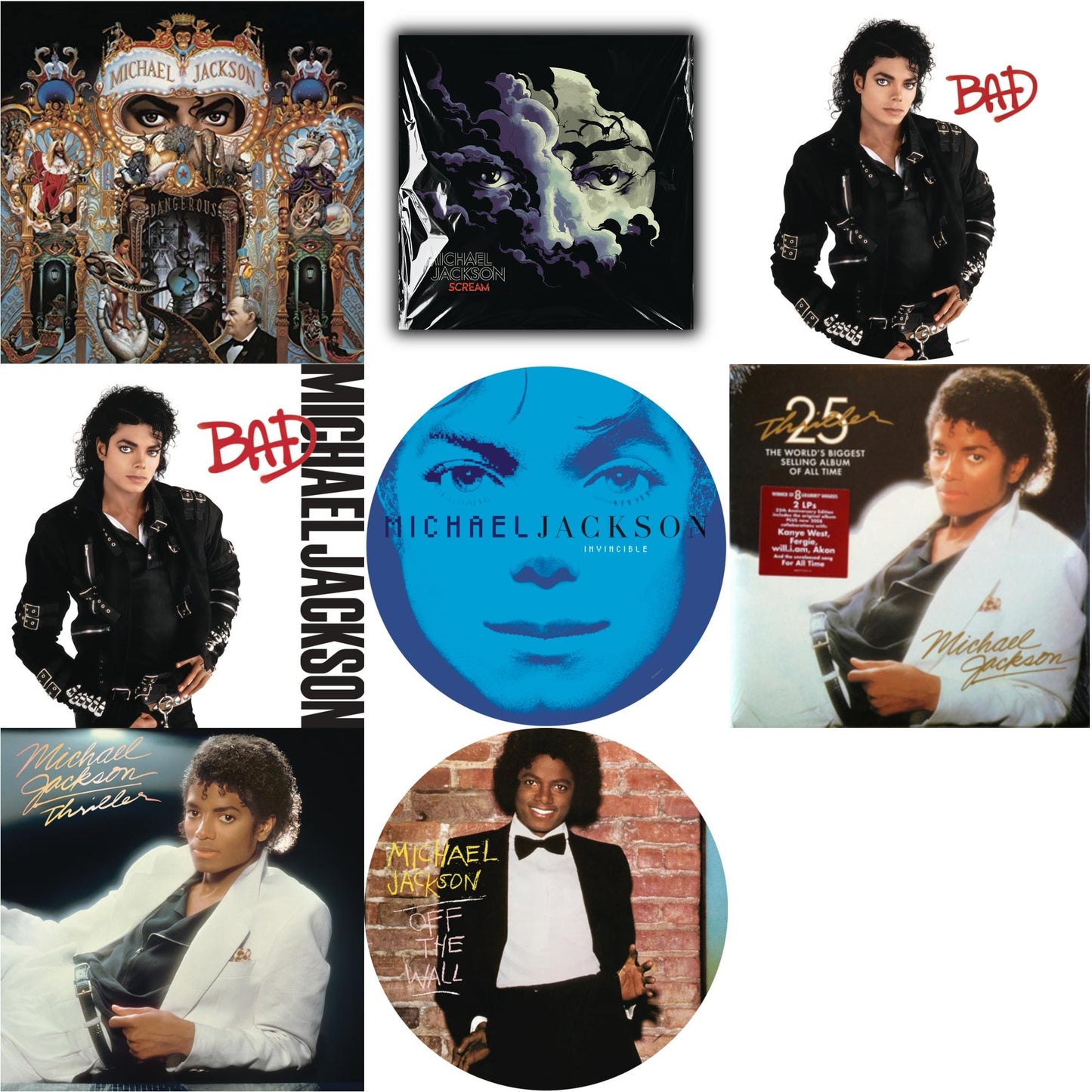 Michael Jackson - Off The Wall (Picture Disc) & Bad (Picture Disc) & Invincible (2LP/Picture Disc) & Thriller (25Th Anniversary Edition/2LP/180G/Gatefold) & Dangerous (180G/2LP) & Thriller (140G/Gatefold) & Bad (140G/Gatefold) & Michael Jackson -