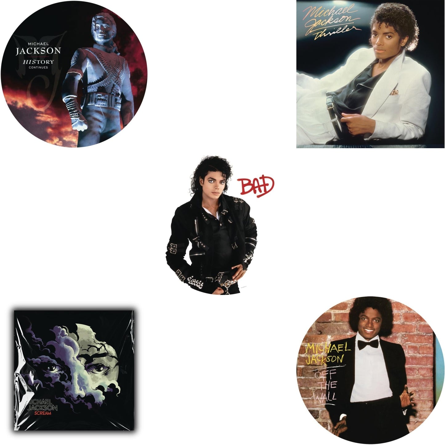 Michael Jackson - Off The Wall (Picture Disc) & Bad (Picture Disc) & History: Continues (2LP/Picture Disc) & Thriller (140G/Gatefold) & Michael Jackson - Scream (2LP) (New LP Vinyl)