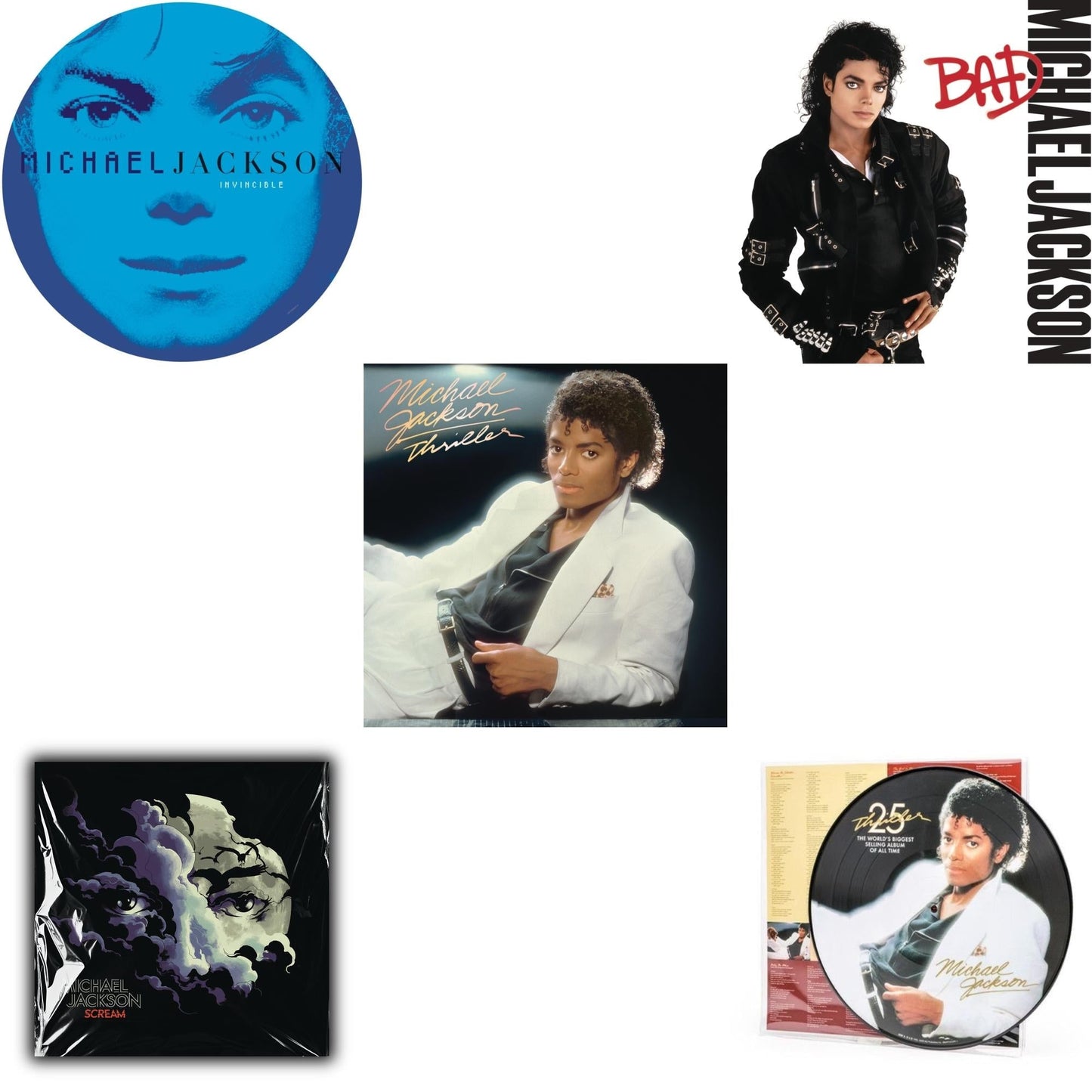 Michael Jackson - Invincible (2LP/Picture Disc) & Thriller (Picture Disc) & Thriller (140G/Gatefold) & Bad (140G/Gatefold) & Michael Jackson - Scream (2LP) (New LP Vinyl)