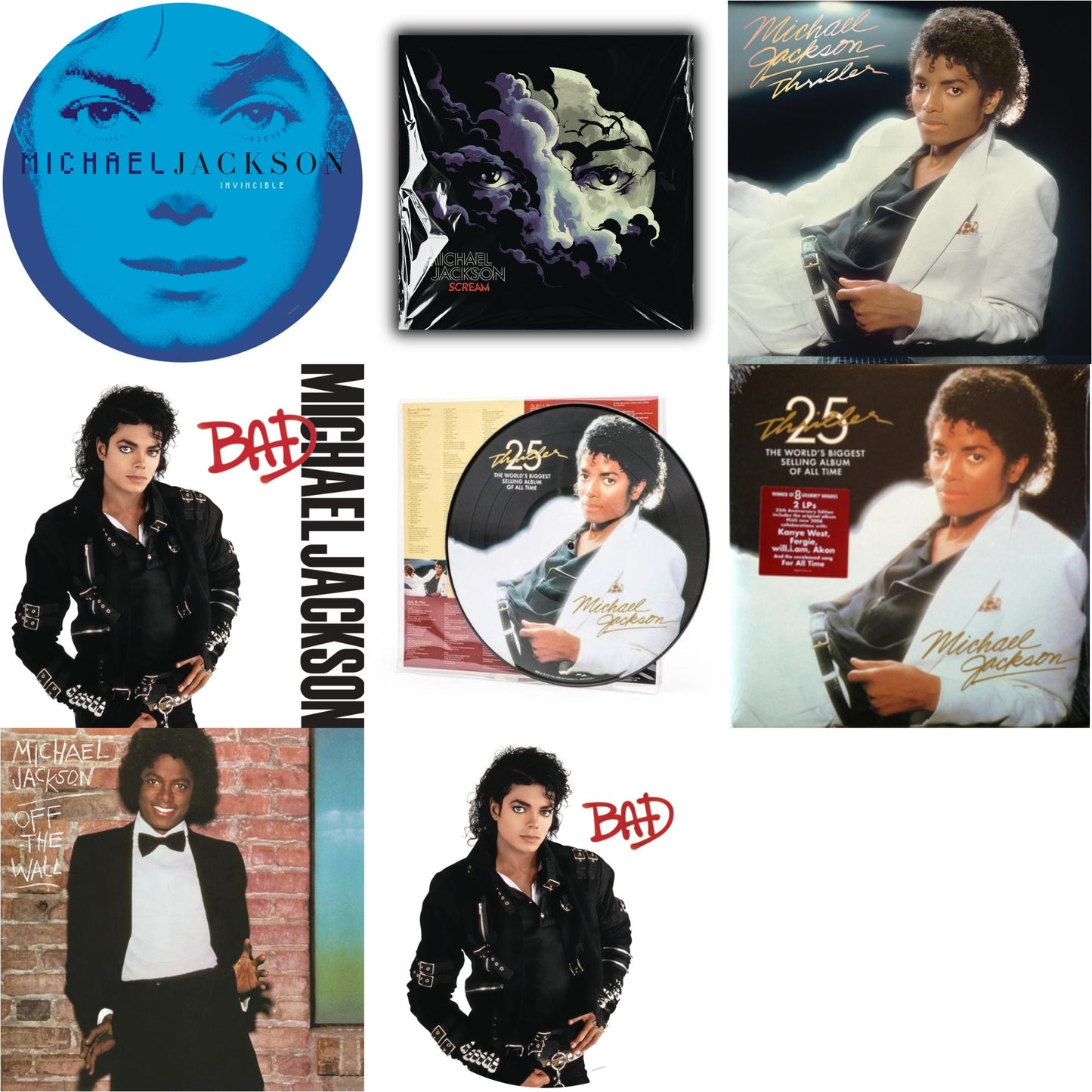 Michael Jackson - Bad (Picture Disc) & Invincible (2LP/Picture Disc) & Thriller (25Th Anniversary Edition/2LP/180G/Gatefold) & Thriller (Picture Disc) & Thriller (140G/Gatefold) & Bad (140G/Gatefold) & Off The Wall (140G/Gatefold) & Michael Jackson -