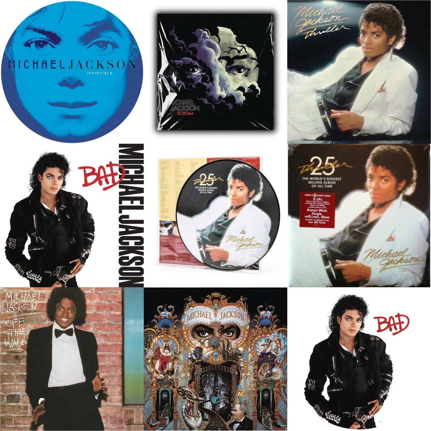 Michael Jackson - Bad (Picture Disc) & Invincible (2LP/Picture Disc) & Thriller (25Th Anniversary Edition/2LP/180G/Gatefold) & Thriller (Picture Disc) & Dangerous (180G/2LP) & Thriller (140G/Gatefold) & Bad (140G/Gatefold) & Off The Wall