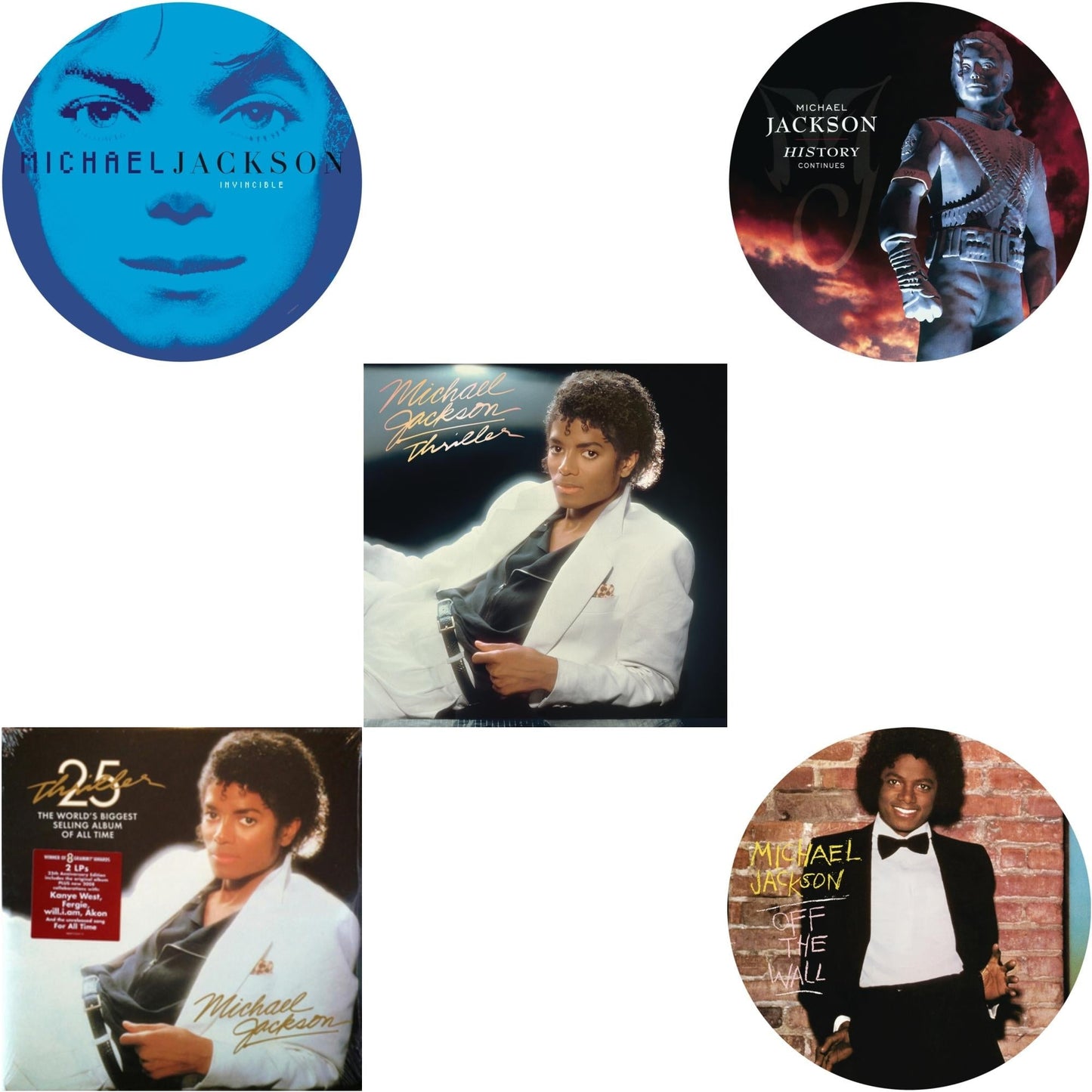 Michael Jackson - Off The Wall (Picture Disc) & History: Continues (2LP/Picture Disc) & Invincible (2LP/Picture Disc) & Thriller (25Th Anniversary Edition/2LP/180G/Gatefold) & Thriller (140G/Gatefold)