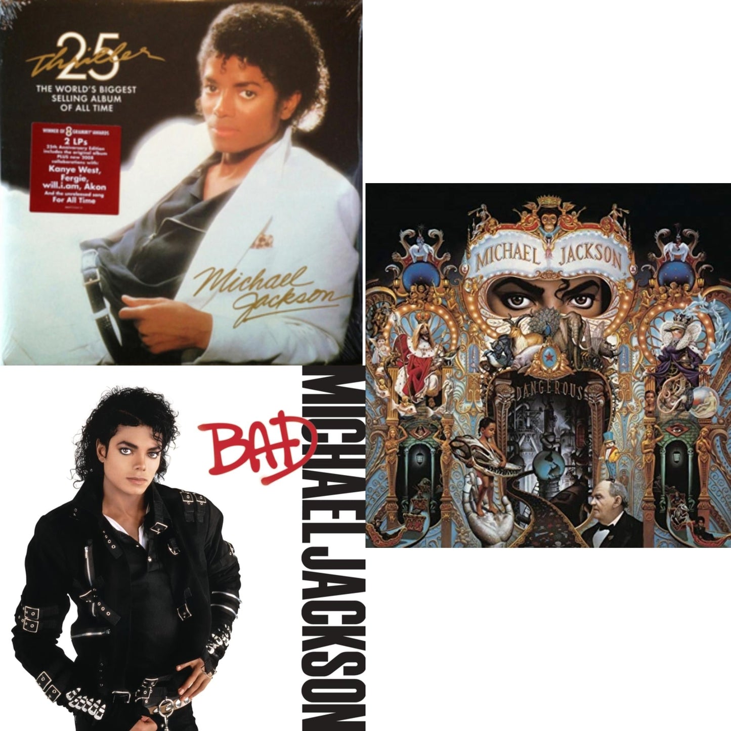 Michael Jackson - Thriller (25Th Anniversary Edition/2LP/180G/Gatefold) & Dangerous (180G/2LP) & Bad (140G/Gatefold)