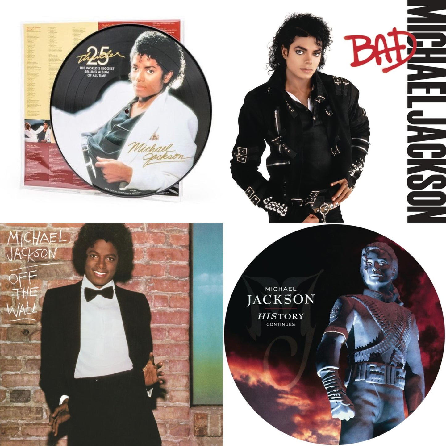 Michael Jackson - History: Continues (2LP/Picture Disc) & Thriller (Picture Disc) & Bad (140G/Gatefold) & Off The Wall (140G/Gatefold)